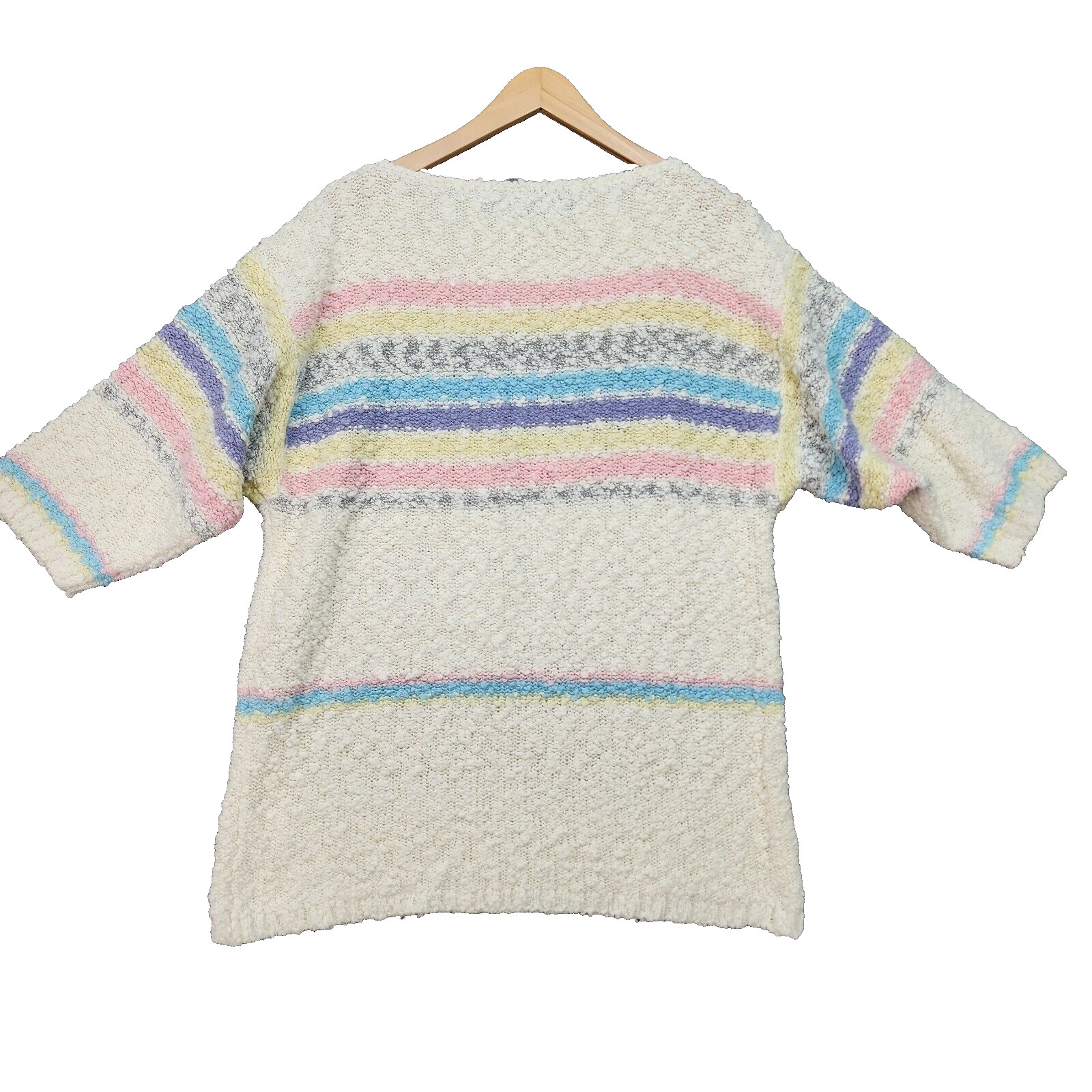 Vtg 90s Allison Smith Sweater Women’s 18W White Pink Nubby Knit Cottagecore Mom