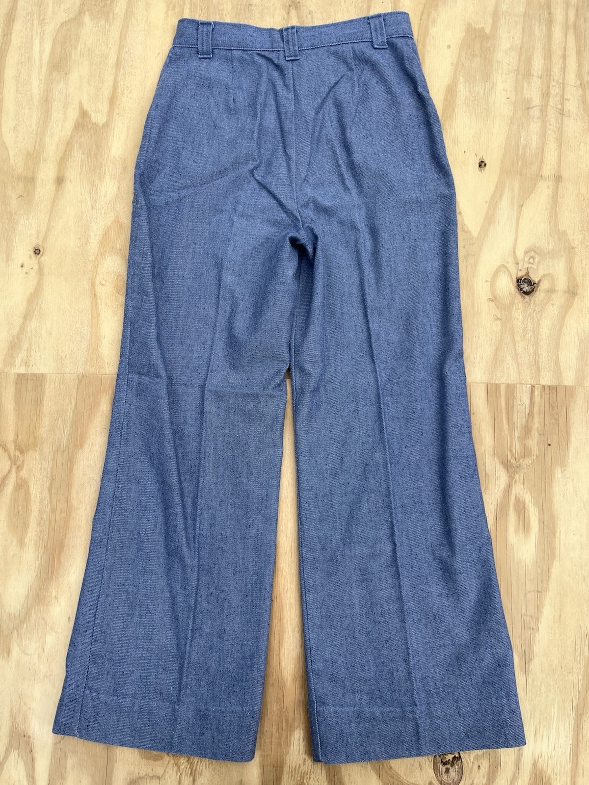 Vtg 70s Western Chambray Pants Braided Rope Trim High Waist Wide Leg Wide Leg 28