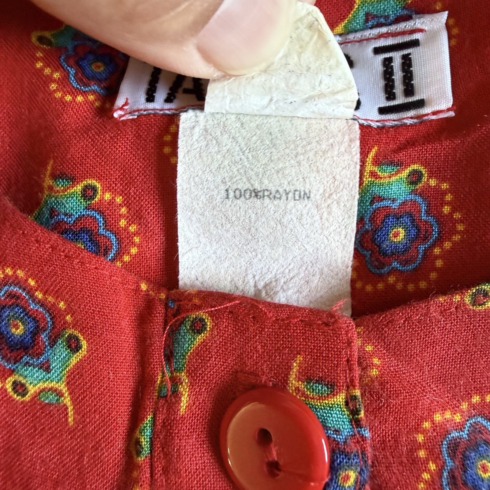 Vintage 1970s Taurus II Red Floral Rayon Smocked Waist Dress Size 4