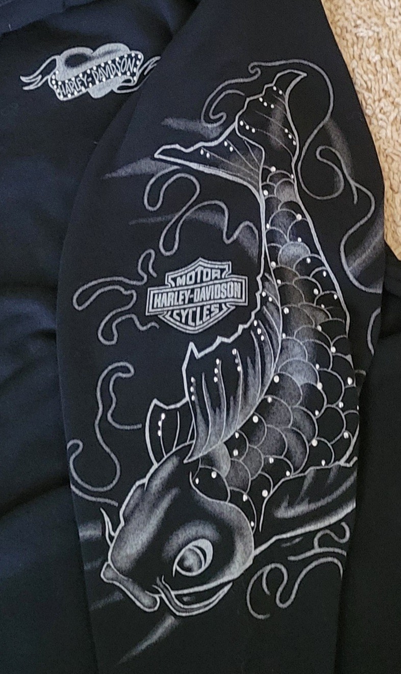 Harley Davidson Vintage 2004 Y2K Rhinestone Cotton KOI DRAGON Long Sleeve Size L
