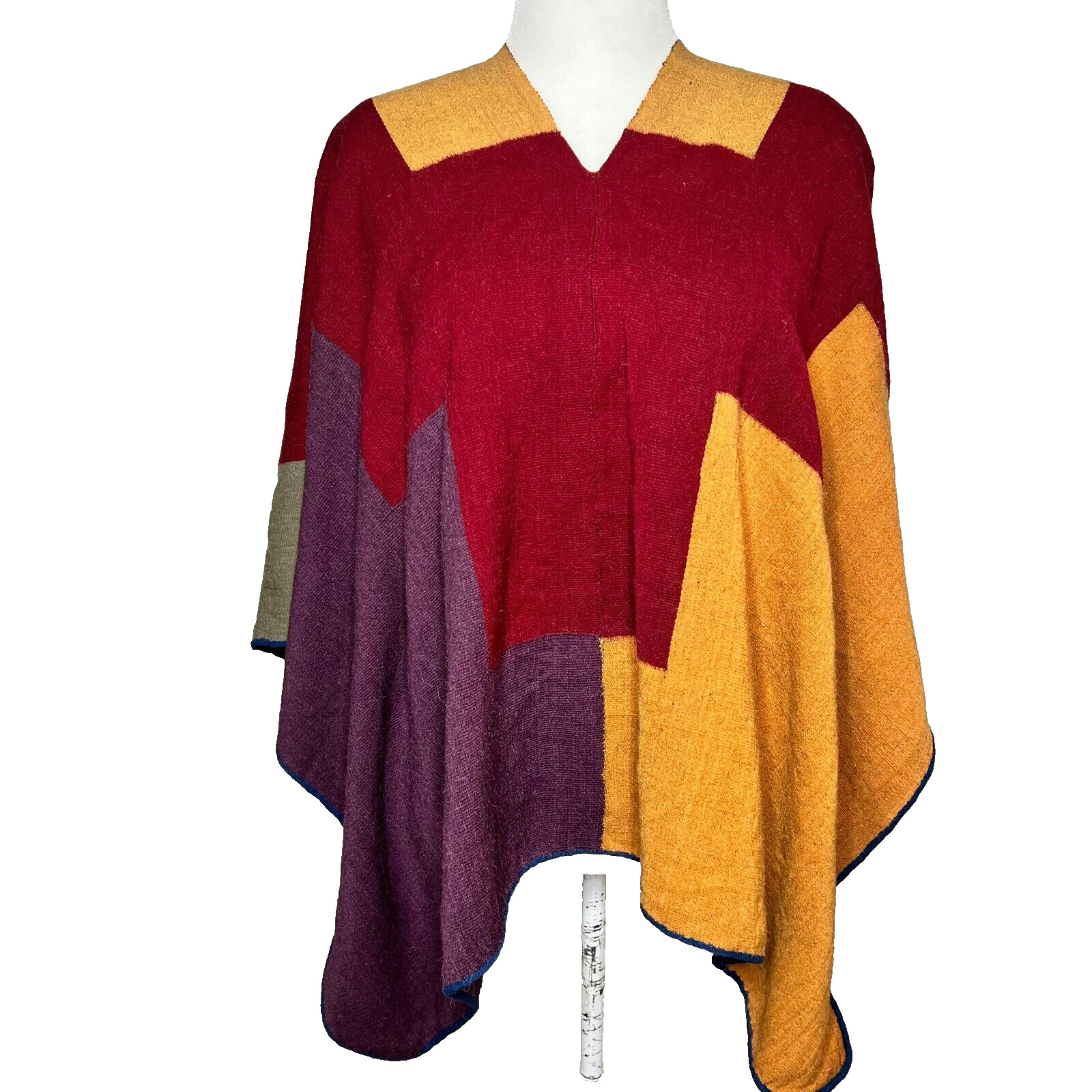 Poncho Shawl Blanket Vtg Wool Heavy Hand Woven Southwestern Aztec Ranch Horse