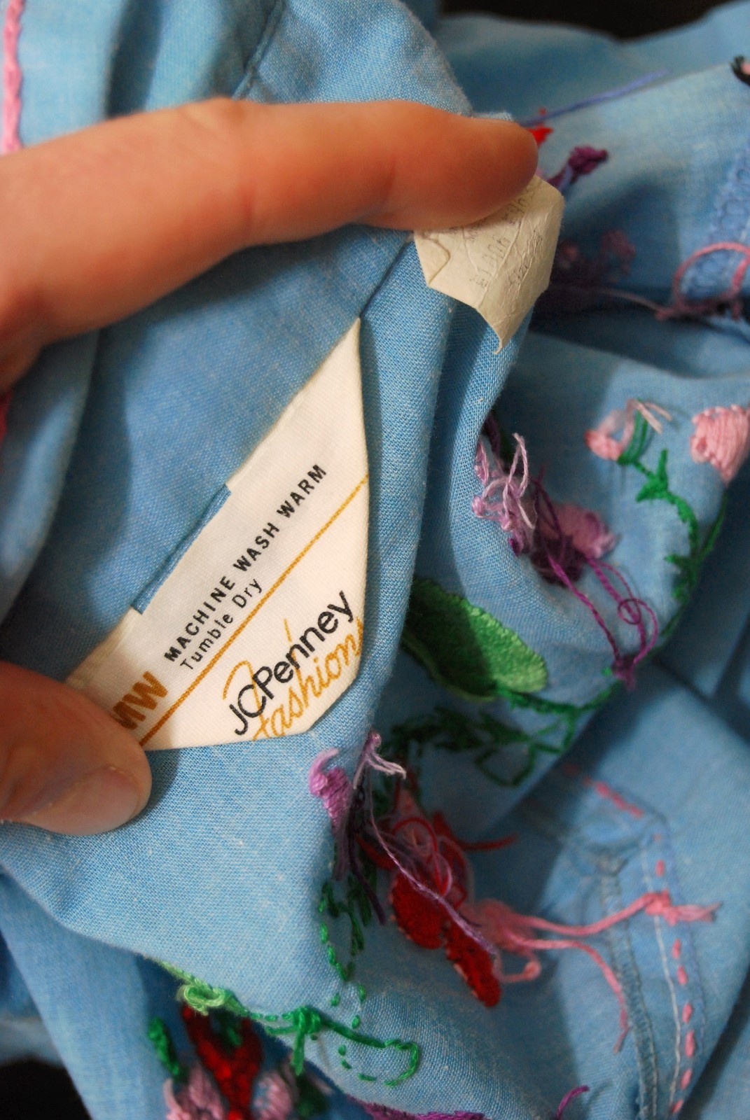 70s Patchwork Nature Button Up (S) small blue vintage embroidered western boho