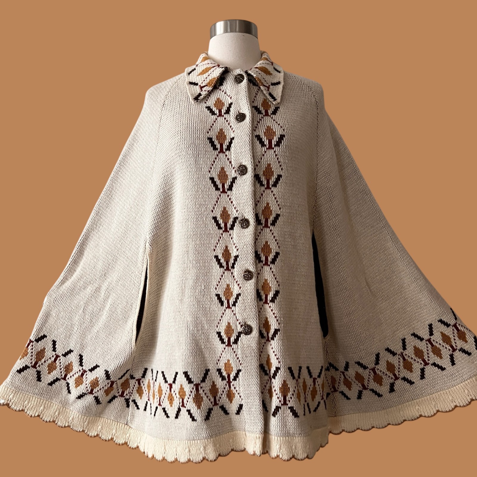Vintage 70s Nordic Style Sweater Cape : Shawl, 1970s, Poncho, Norwegian, Sweater