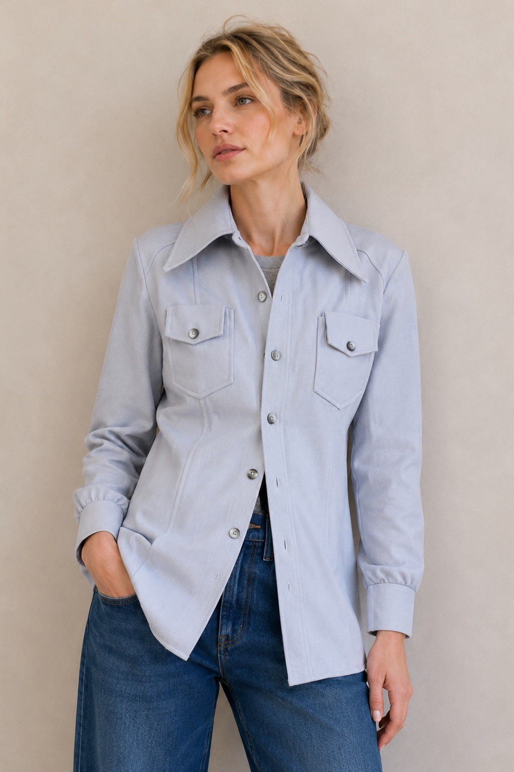 NWT Vintage 1970s DonnKenny Gray Leisure Shirt Jacket Women’s Sz 15/16 Polyester