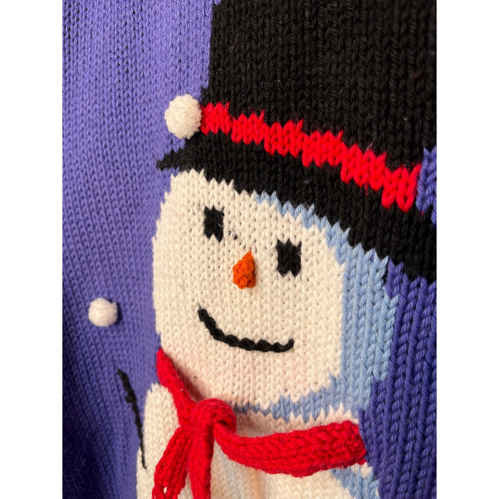 1990s Rey Wear Purple 3D Snowman Snowing Christmas Winter Scenic Sweater L
