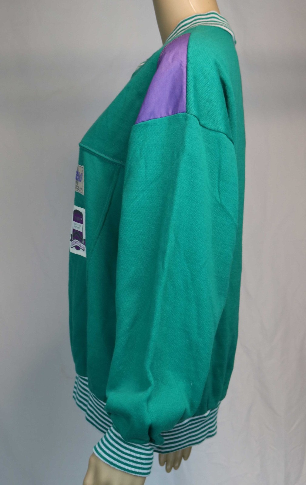 NWT 1980s Vintage Tabou Sweatshirt Pullover Green Purple Colorblock New Wave S/M