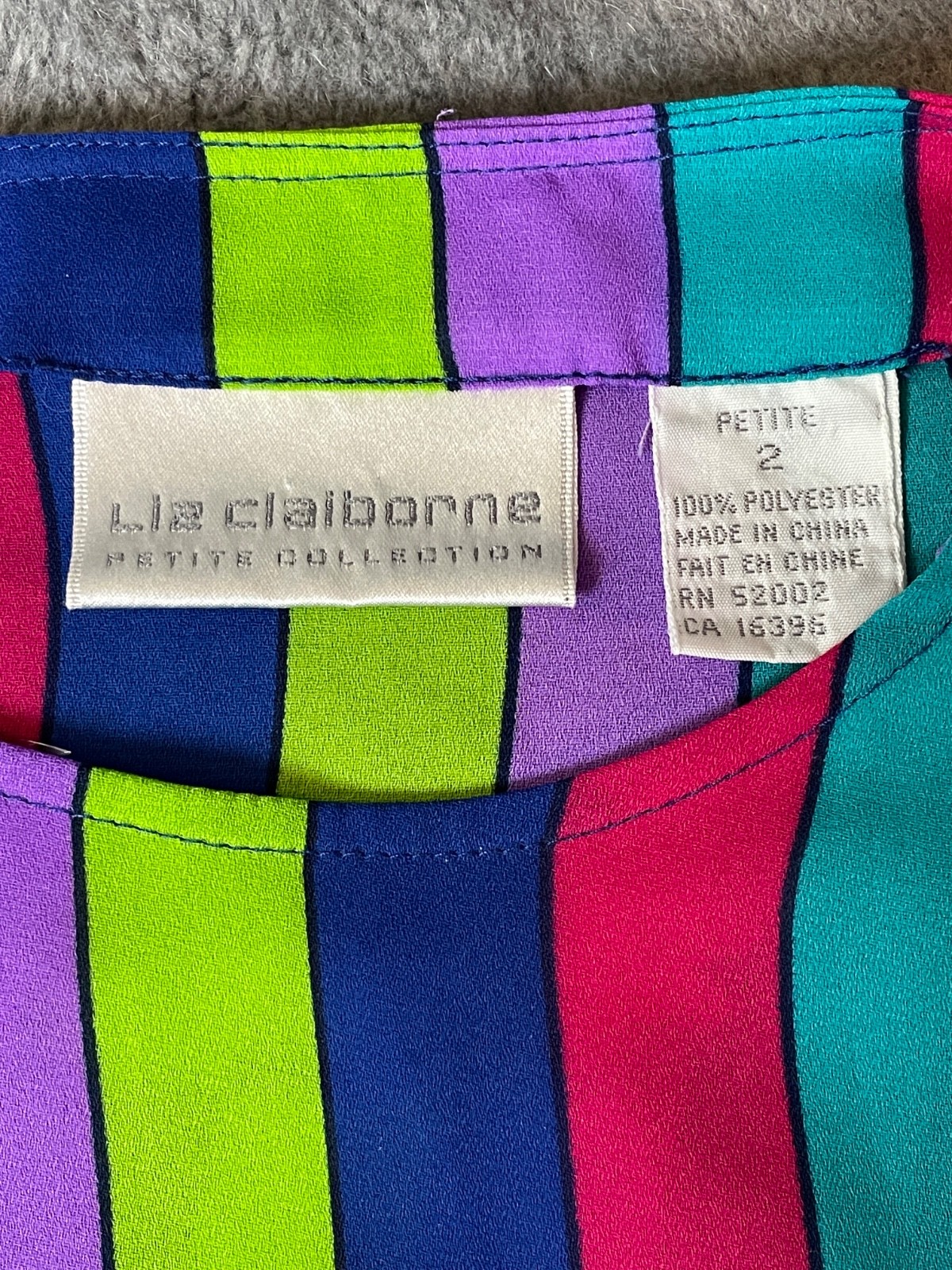 Vintage Liz Claiborne Blouse Top Womens Petites 2 Colorful Striped Secretary VTG