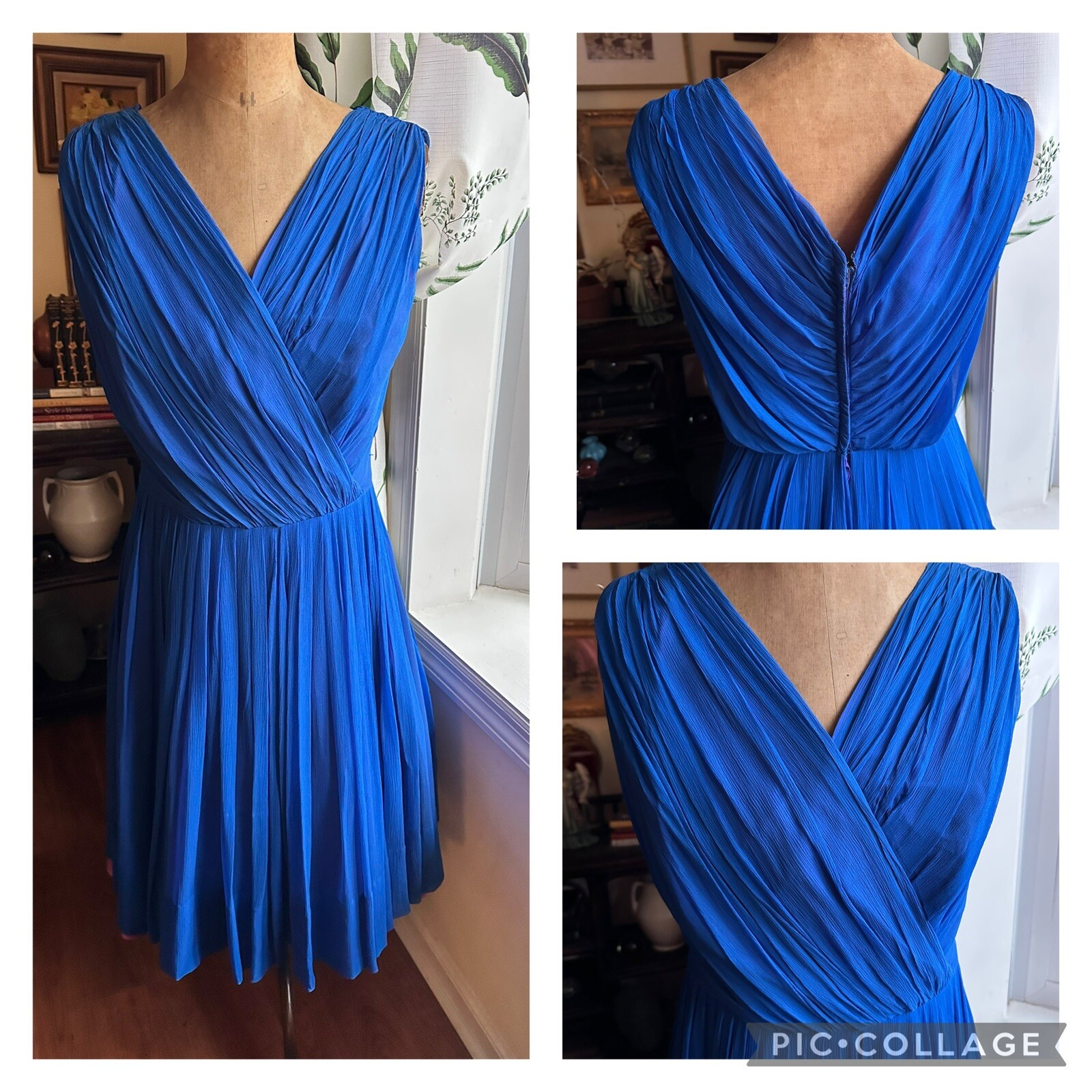Lilli Diamond California VTG Blue Chiffon Party Prom Dress Womens Sz Small