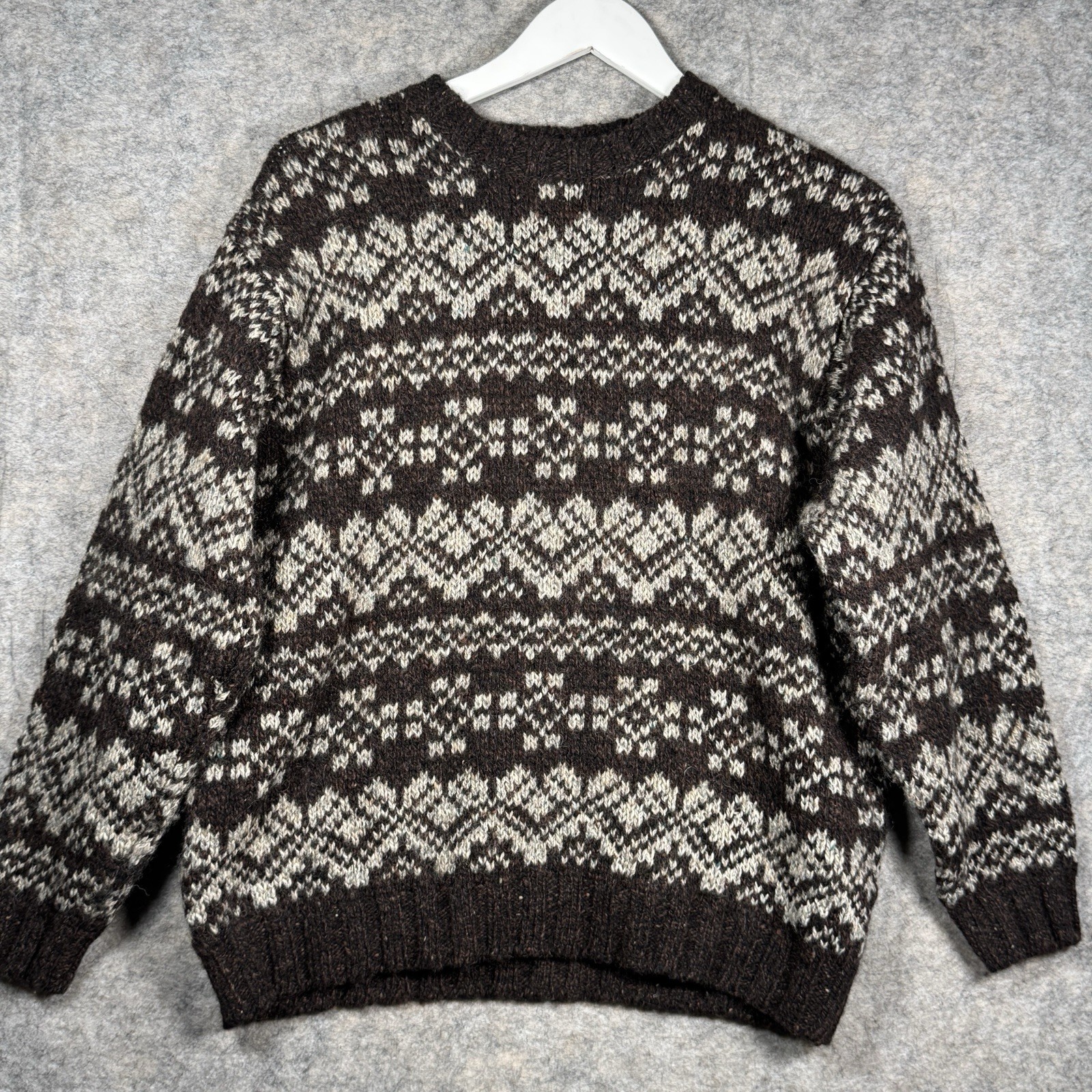 Vintage 90s Womens LL Bean Brown Patterned Wool Blend Sweater Size M 21×25
