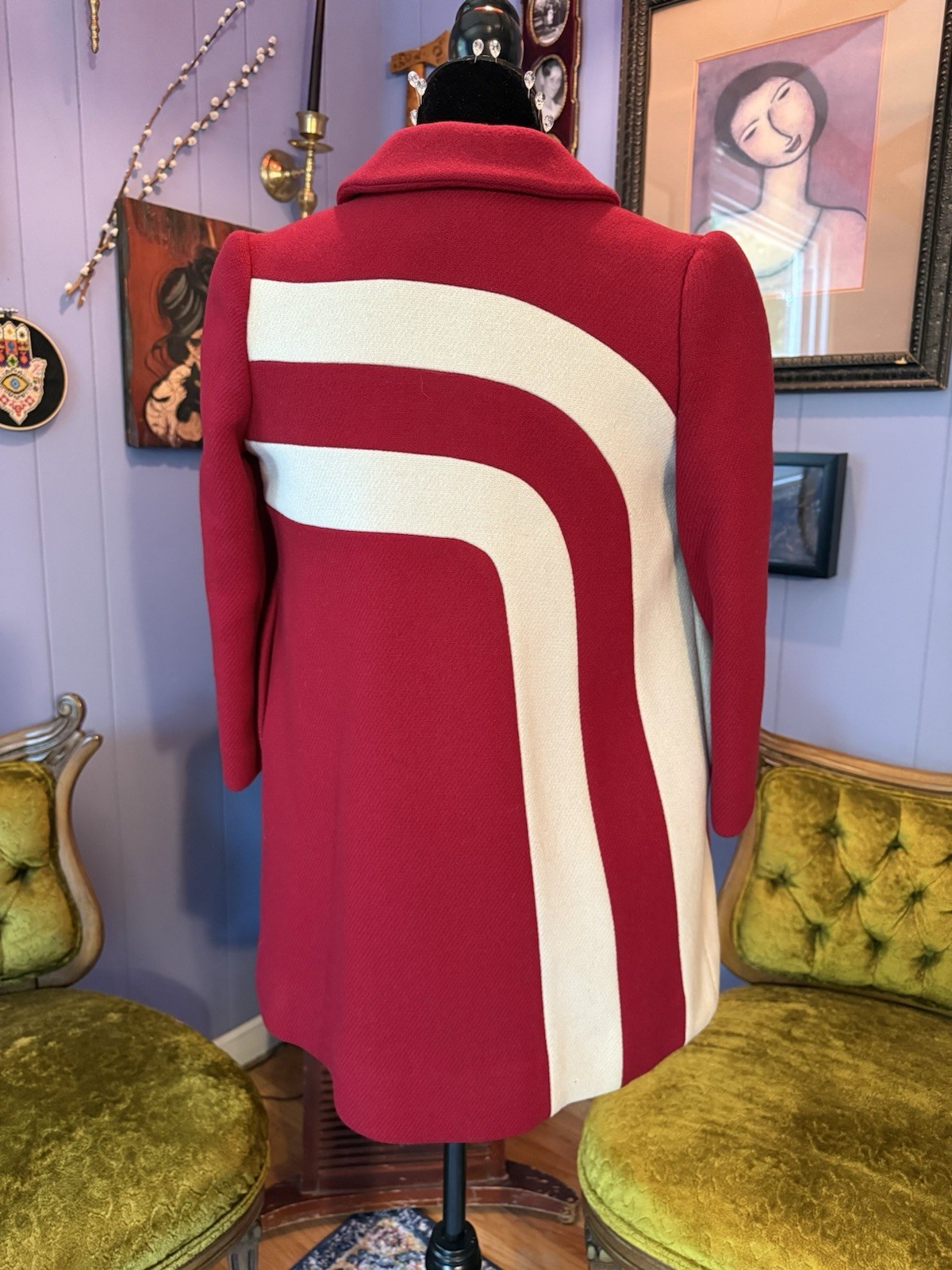 Vintage 60s F.W. Fischer Space Age Pop Art Mod Wool Coat Size XS