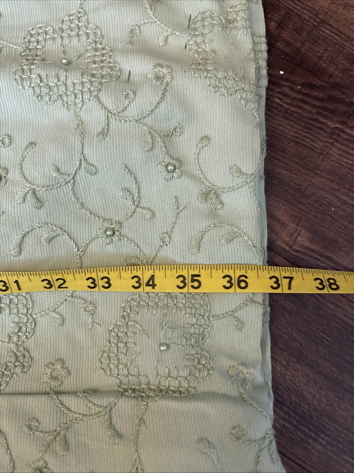 Vintage Embroidered Beaded Celery Green Midi Dress M Pencil Wiggle