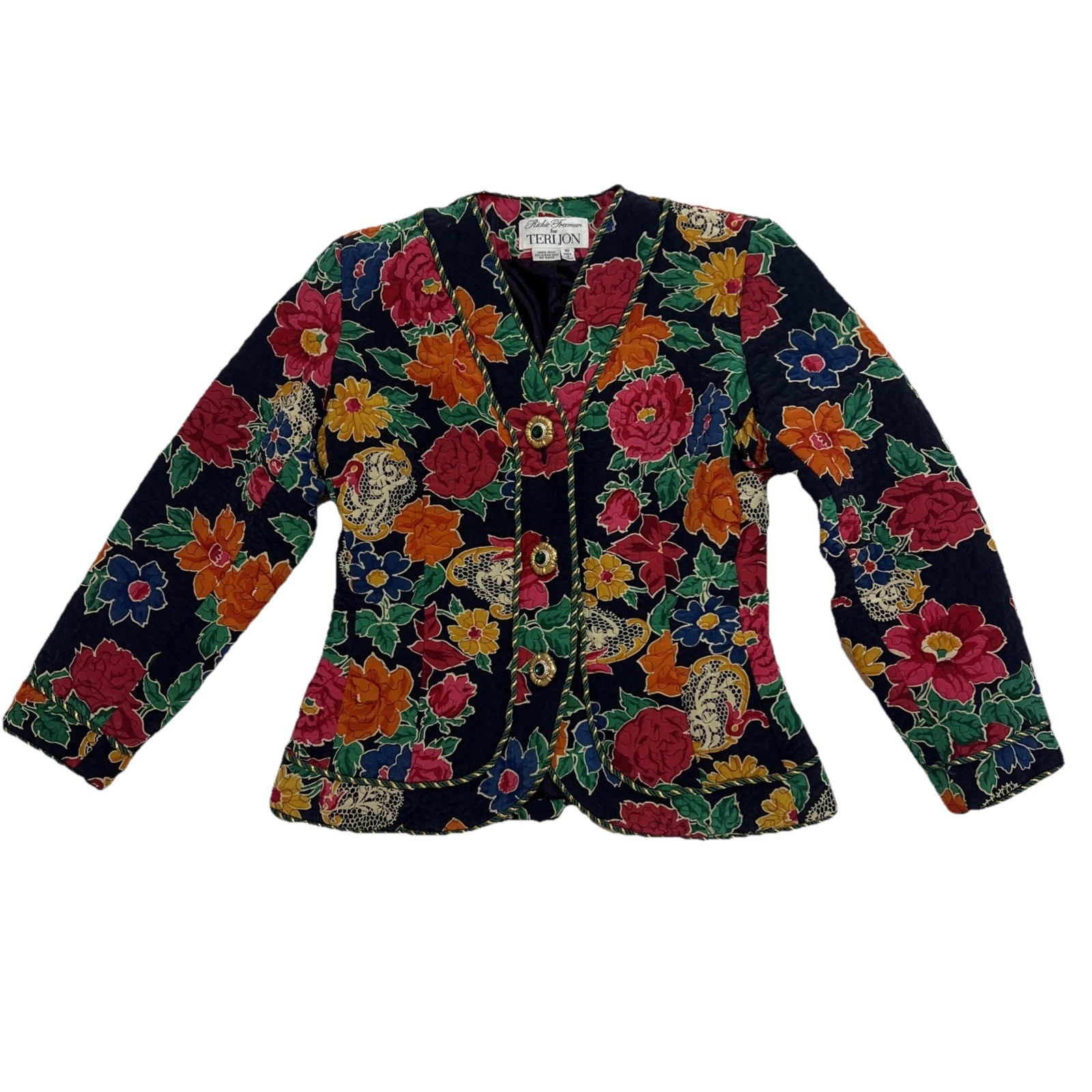 VTG Richie Freeman for Teri Jon 100% Silk Floral Blazer Jacket S10Made In Korea