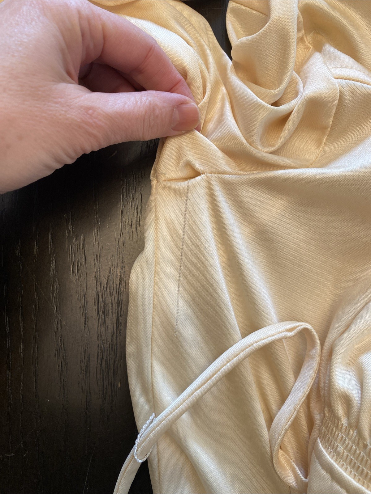 True Vintage 1970s Disco Career Dress Cream/Yellow Tie Belt Sz S?