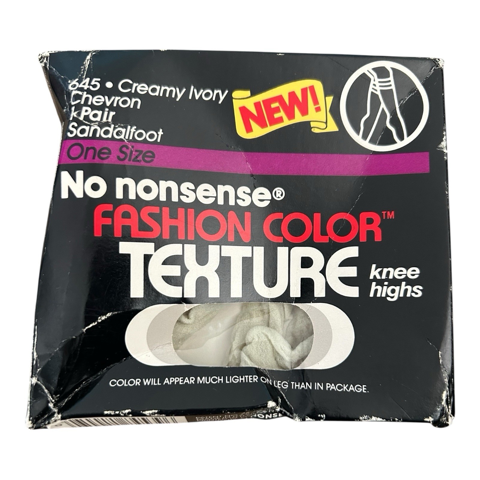 VTG 1986 No Nonsense Fashion Color Textured Knee Highs Ivory Chevron NOS #645
