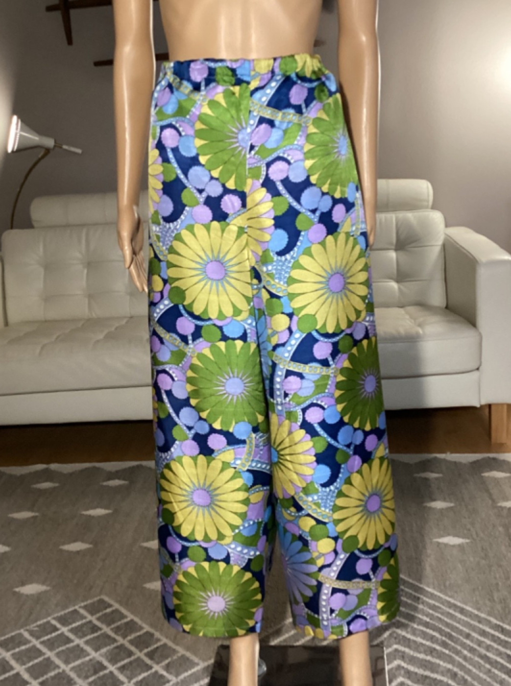 Vintage 60s 70s Psychedelic Flower Power Palazzo Wrap Pants Wide Leg Hippie
