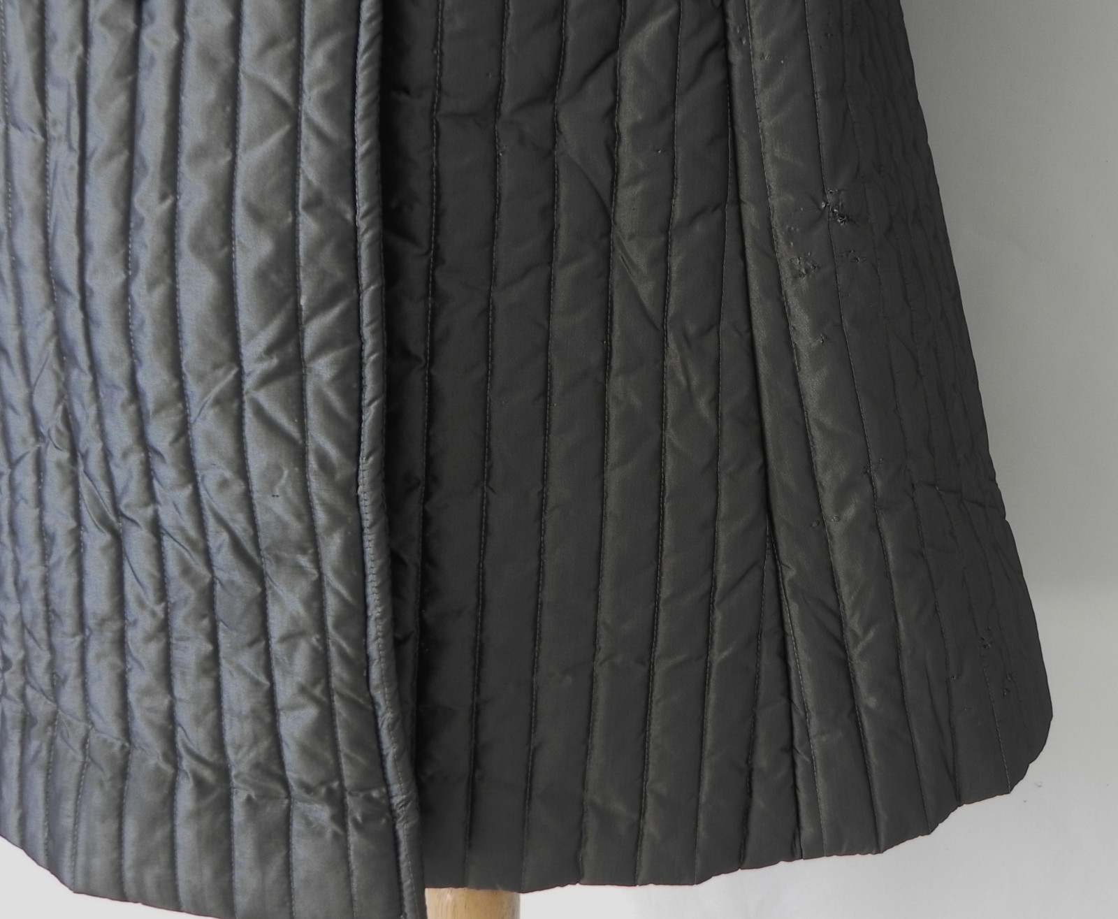 Union Made Quilted Puffer Coat Insulated Gray A-Line Fur Collar Belted Pockets M