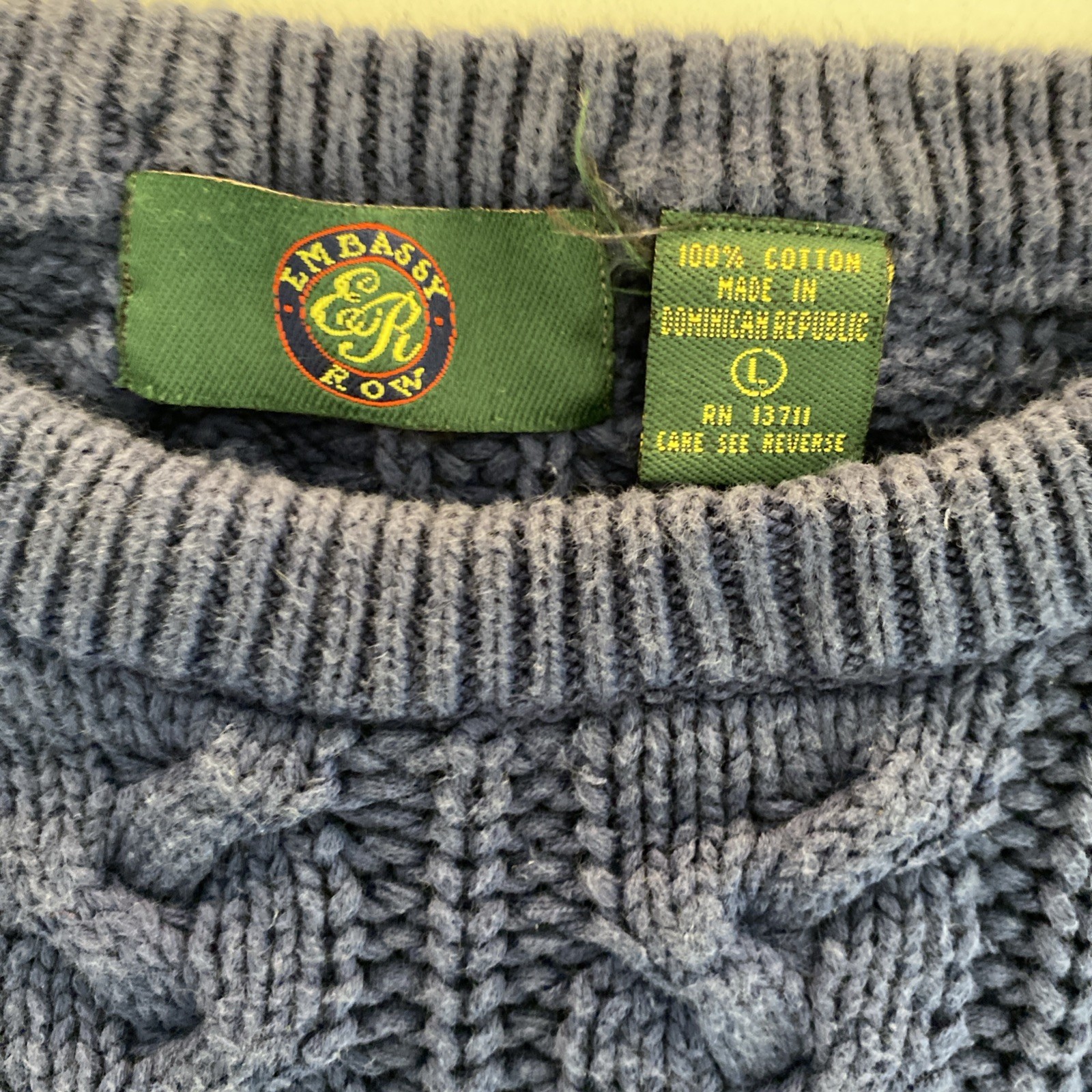 Vintage 90’s Embassy Row Large Navy Blue Cable Knit Sweater Cotton Made In DR