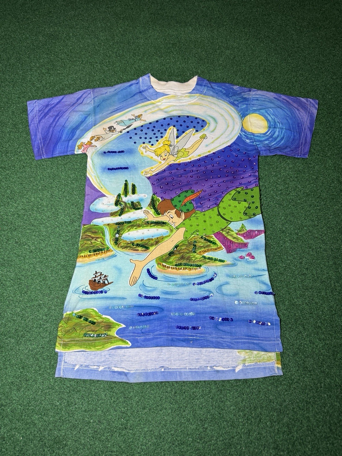 Disney JouJou Shirt XS AOP Peter Pan Tinkerbell 90s Neverland RARE 90s Vintage
