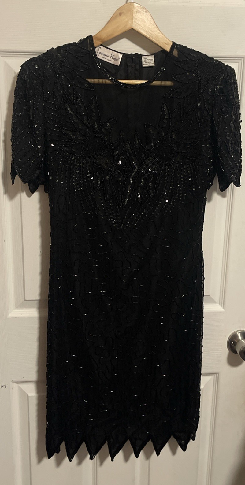 Vintage Laurence Kazar Black Silk Beaded Sequin Evening Dress Women’s M