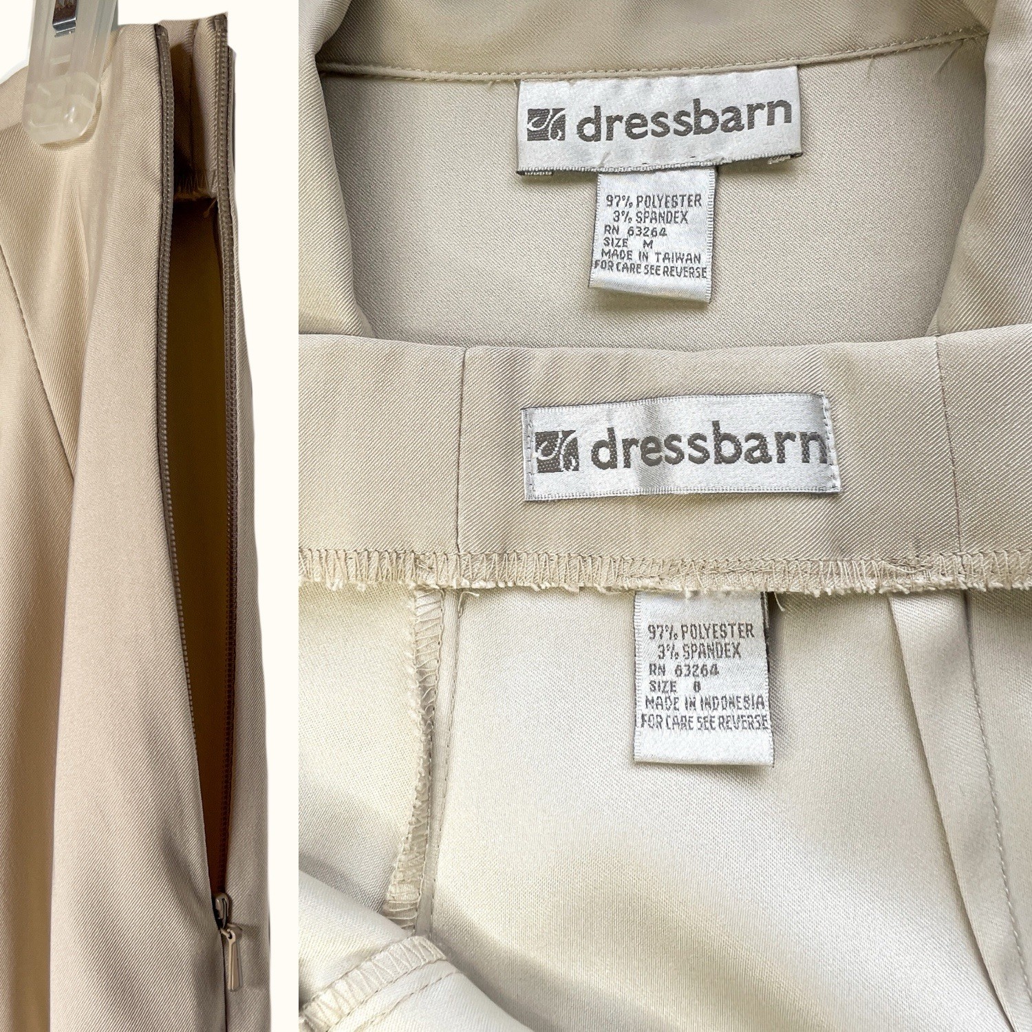 Vintage Dressbarn Beige Pant Suit Set Womens Medium Career Y2K Minimalist Office