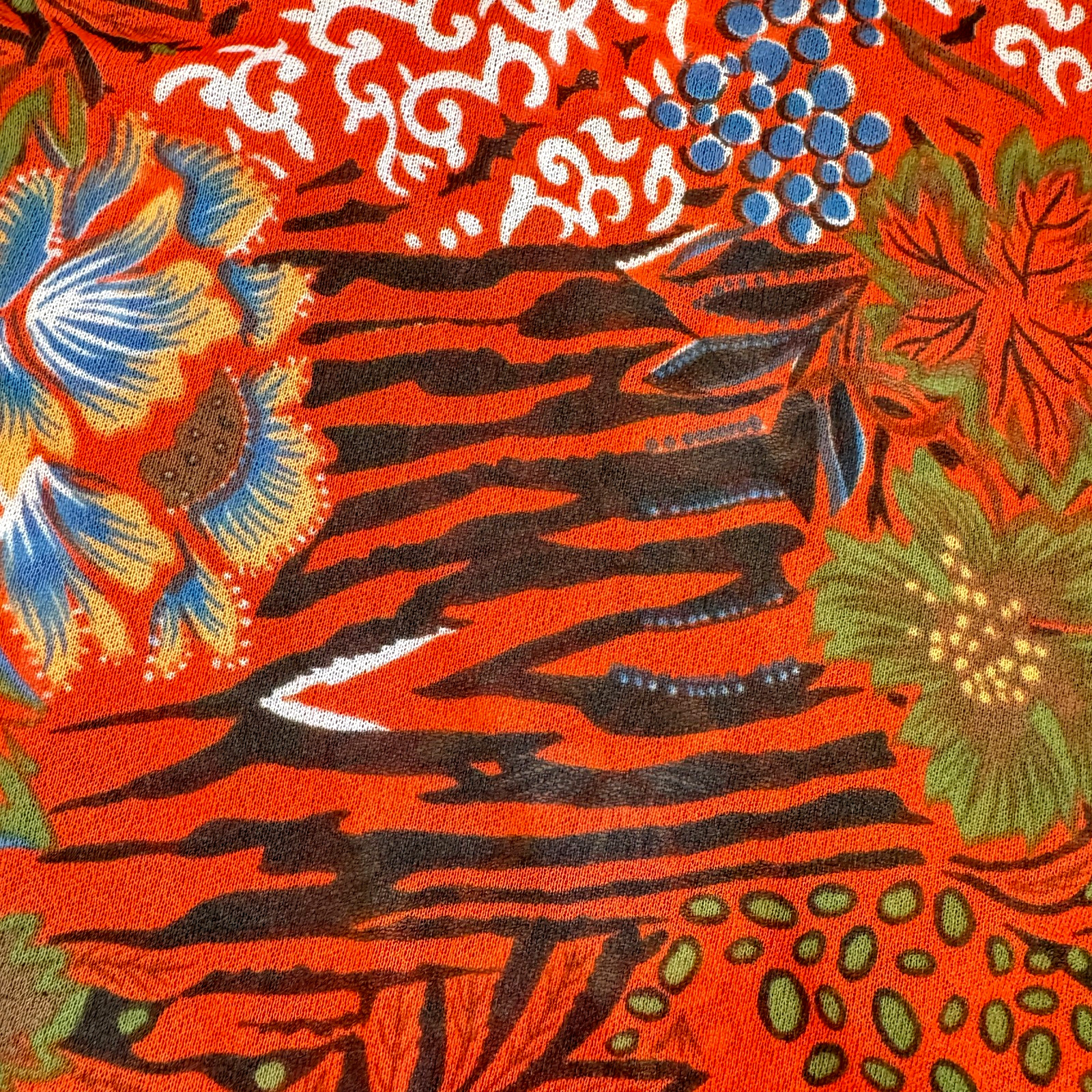 Vintage 70s Floral Psychedelic Blouse Top Orange Blue Women Size 44 See Through