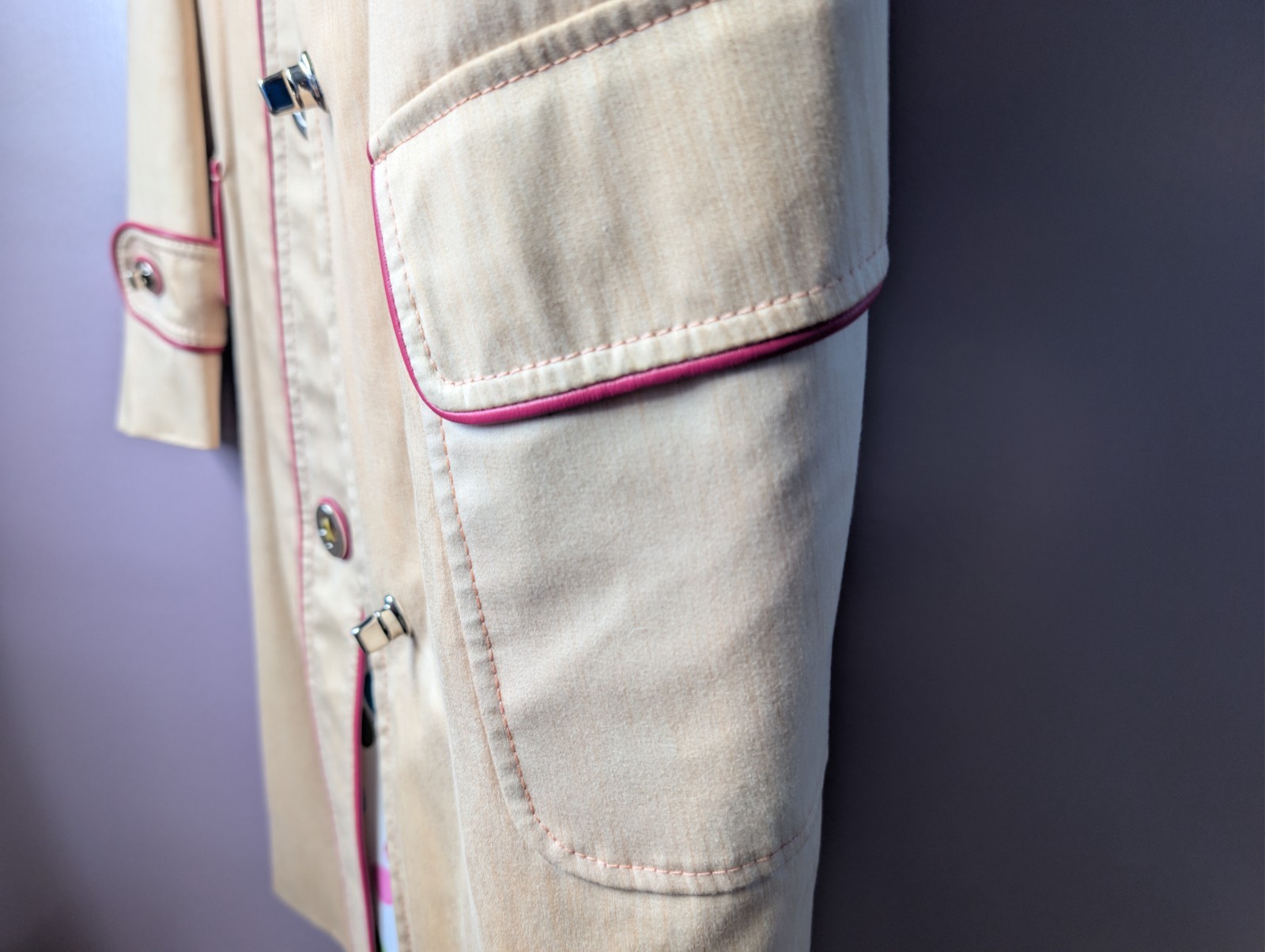 Coach Trench Coat Size 6 Tan Cotton Legacy Polka Dot Multi Lining Pink Trim READ