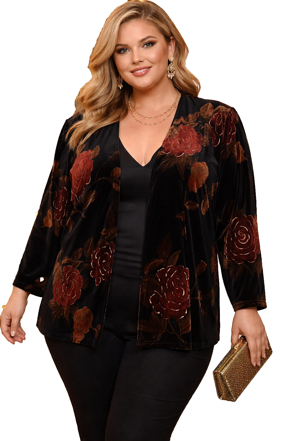 Jeffery & Dara Evenings VTG Women’s 16 Open Floral Velvet USA Jacket Cardigan