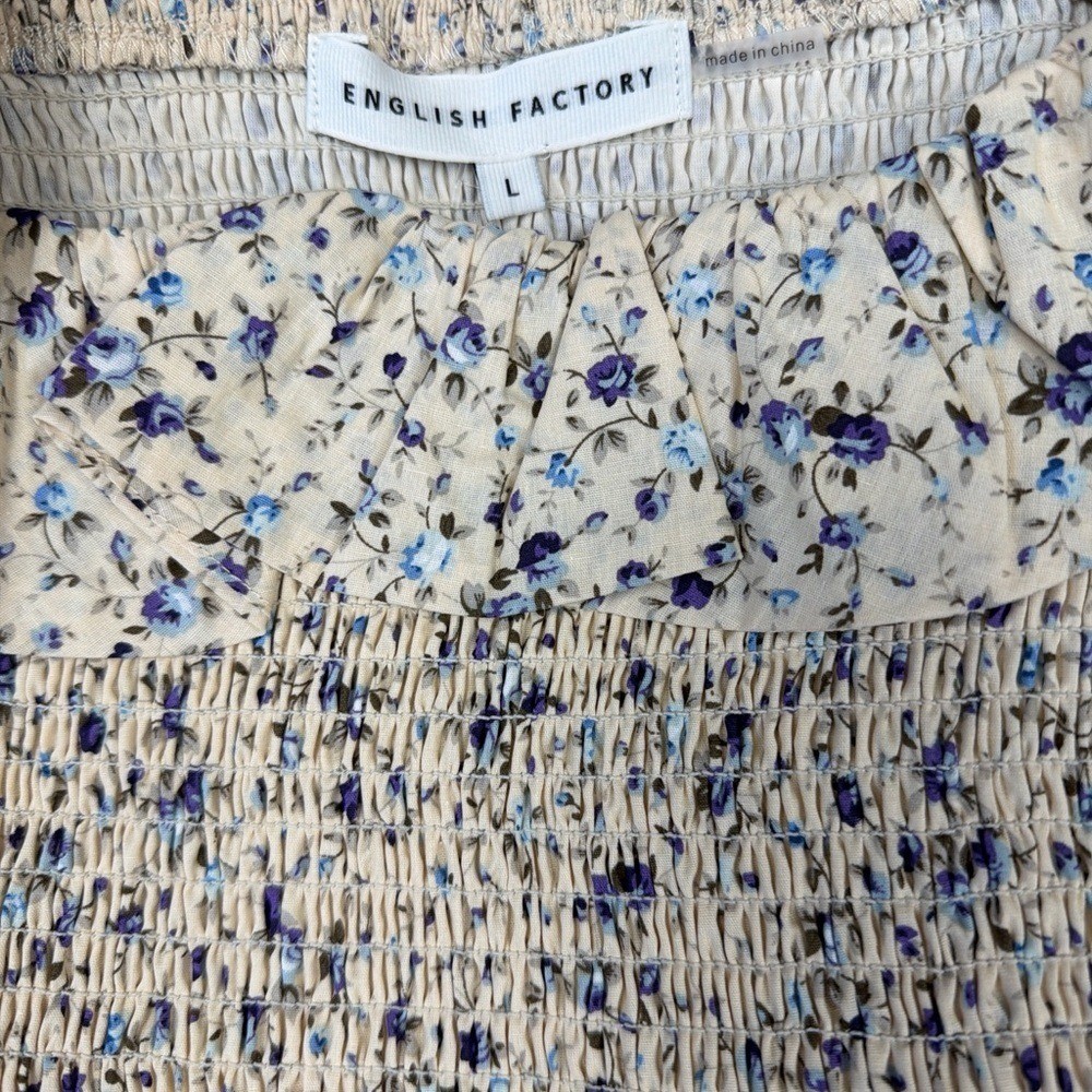 Anthropologie English Factory Square Neck Ruffled Smocked Mini Dress. NWT. Large
