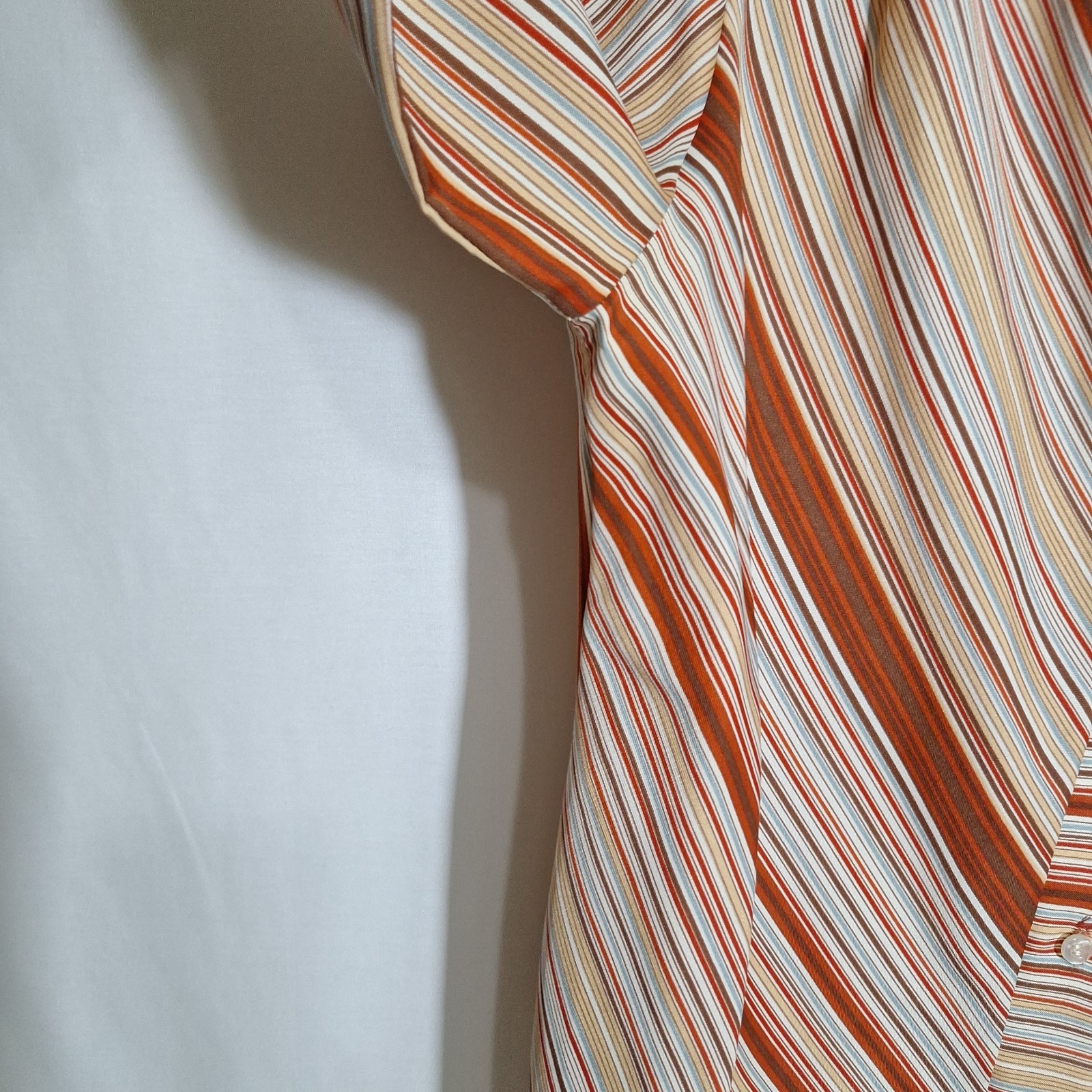 Vintage 1970s Alice Stuart Chevron Stripe Tie Neck Blouse Rust Brown Long Sleeve