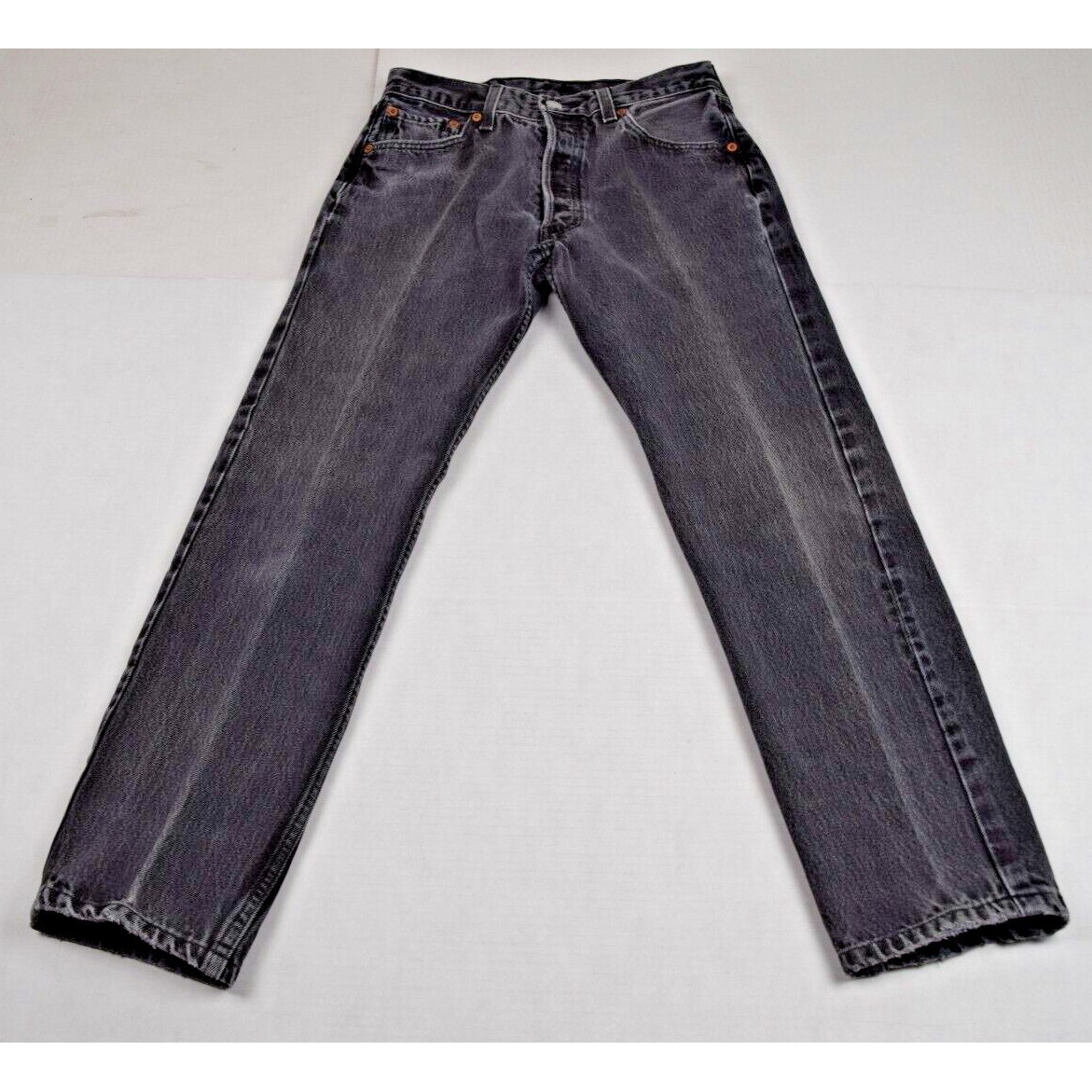 Vintage Levis Black 501 Jeans 28 x 35 90s Straight Leg Fade Made in USA c.1998