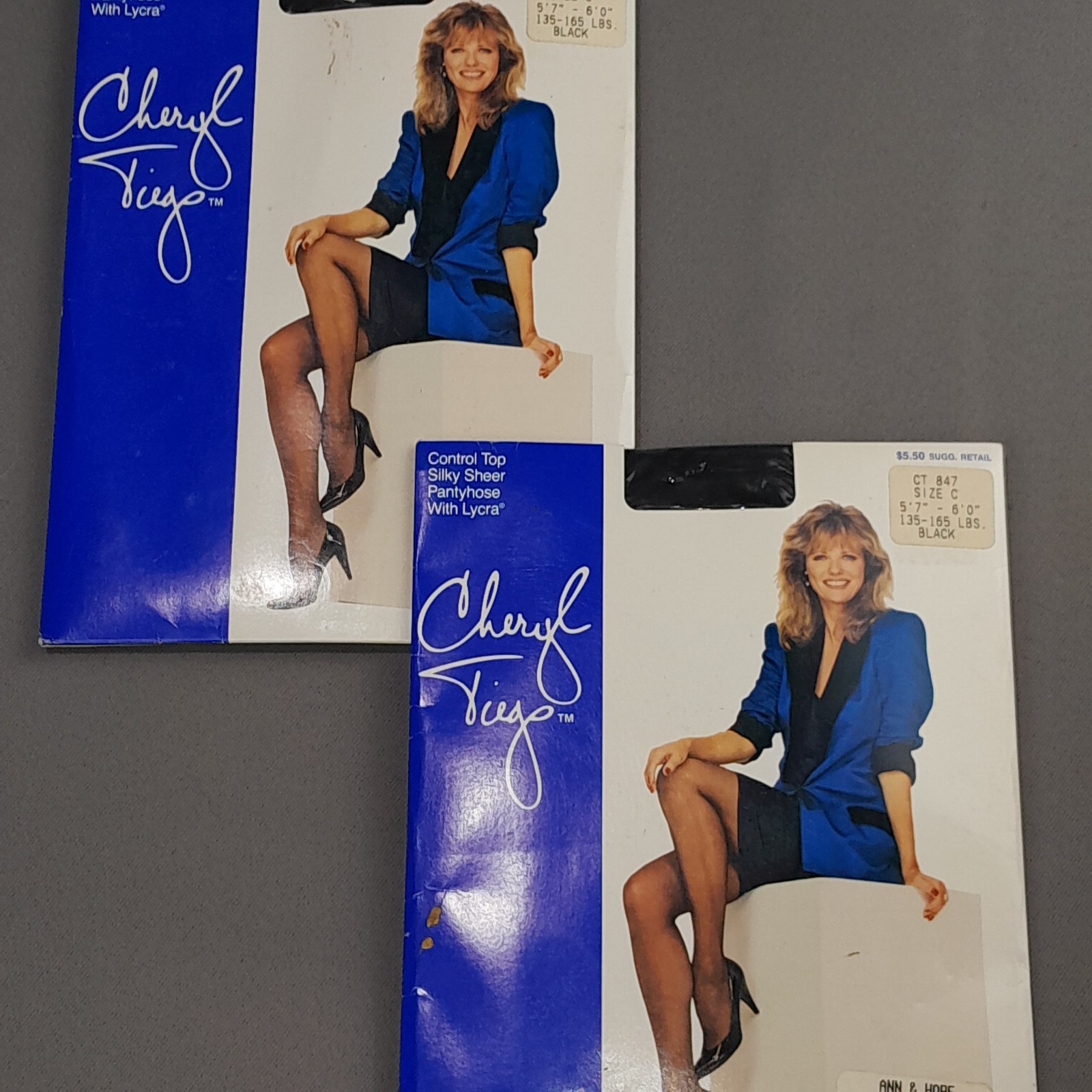 Cheryl Tiegs Pantyhose Nylons Womens C 135-165 ibs Black Control Top Set of 2