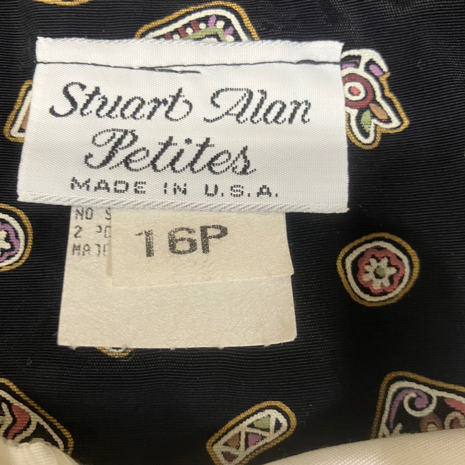 Stuart Alan Petites Vintage 90s Layered Look Midi Dress Black Geometric 16P USA
