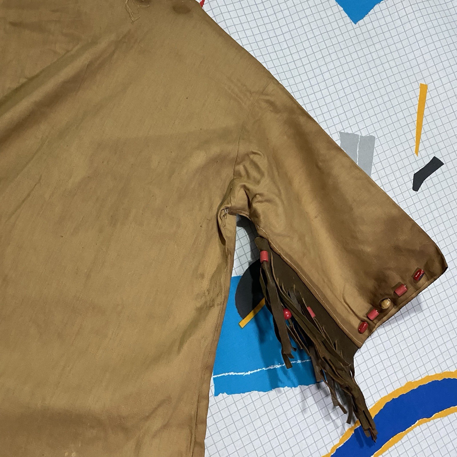 Antique 20s 30s Native Gown Leather Fringe Beads Patches Campfire Girls Navajo