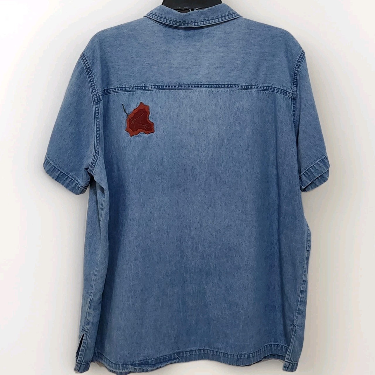 Vtg Bobbie Brooks Chambray Button Up Short Sleeve Shirt Embroidered Fall Leaves