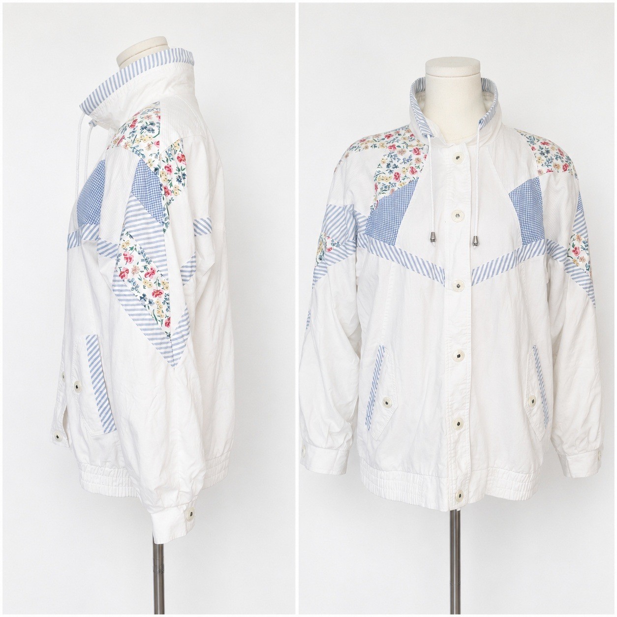 Vintage 90s Current Seen Patchwork Floral Striped Cotton Jacket M Cottagecore