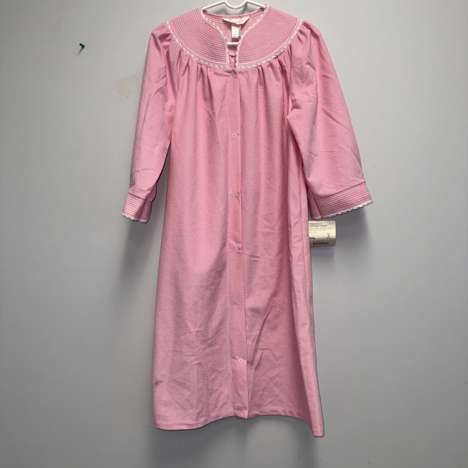 Vintage Sears Carriage Court Pink House Coat Robe Snap Front Fleece Small (8-10)