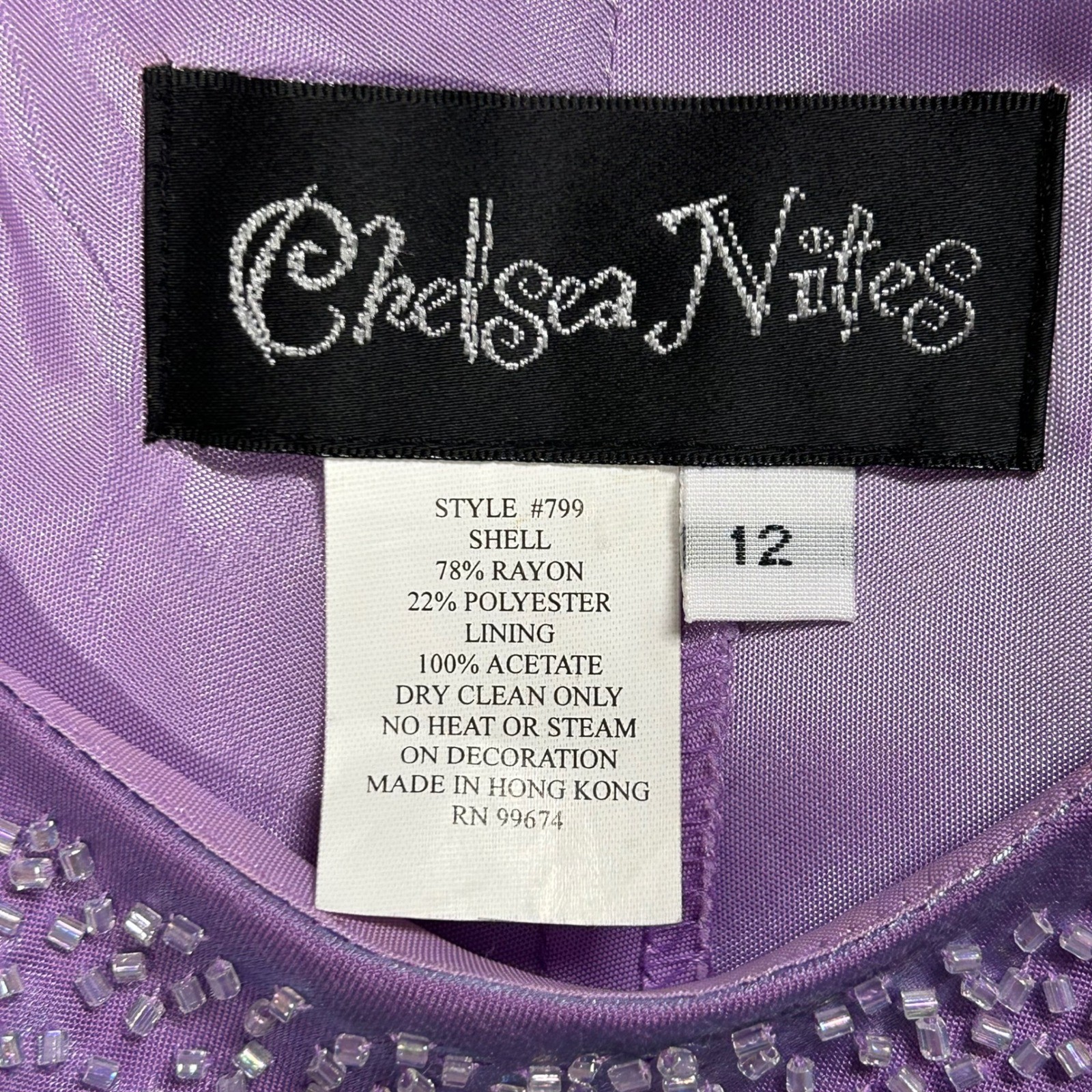 Vtg Chelsea Nites Iridescent Purple Formal Gown Beaded With Shawl Size 12 Prom