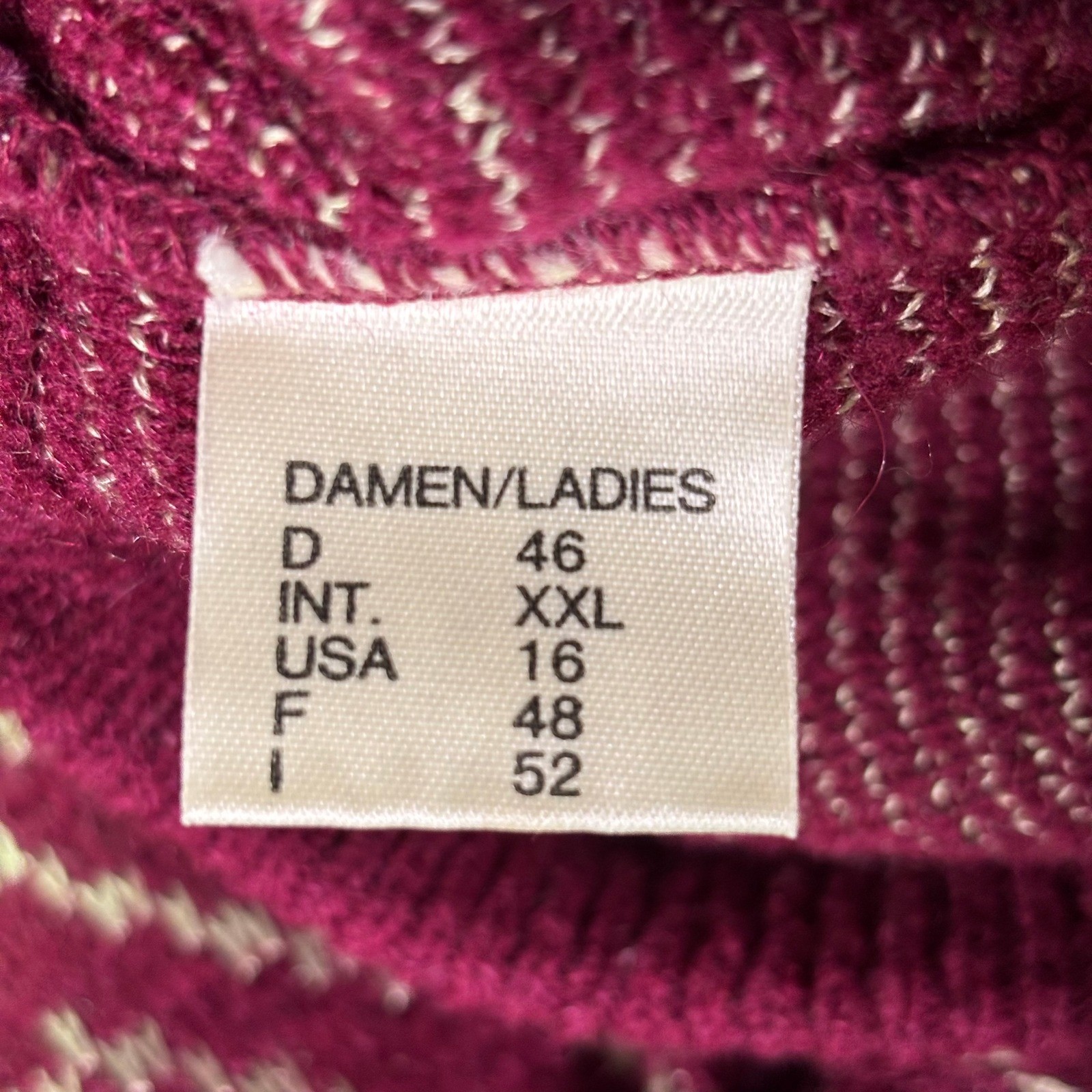 Vtg Slendor Womens Sweater 16 XXL Burgundy Geometric Mohair Blend West Germany