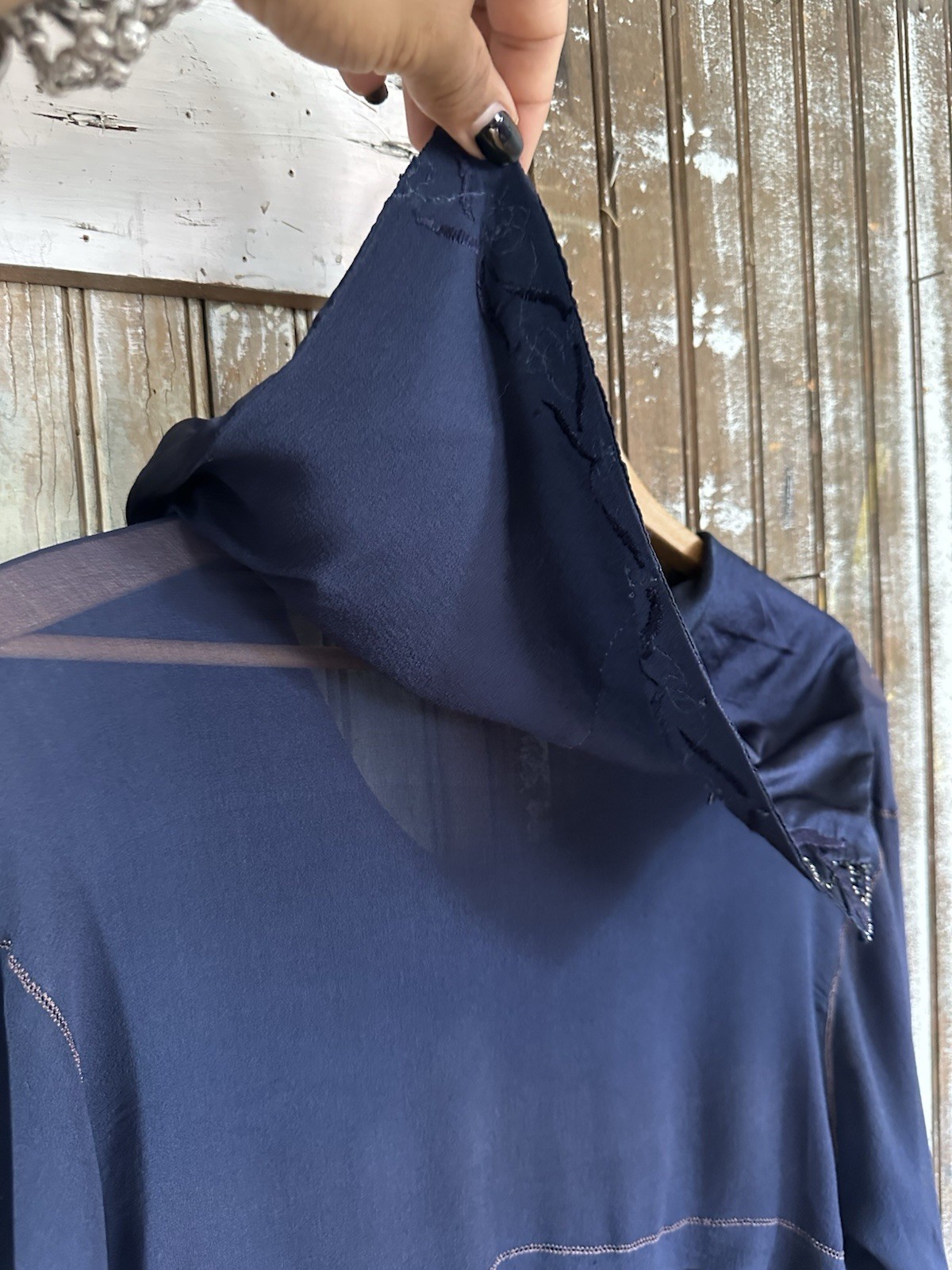 1920s 1930s crepe silk beaded appliqué sailor collar dainty sheer blouse