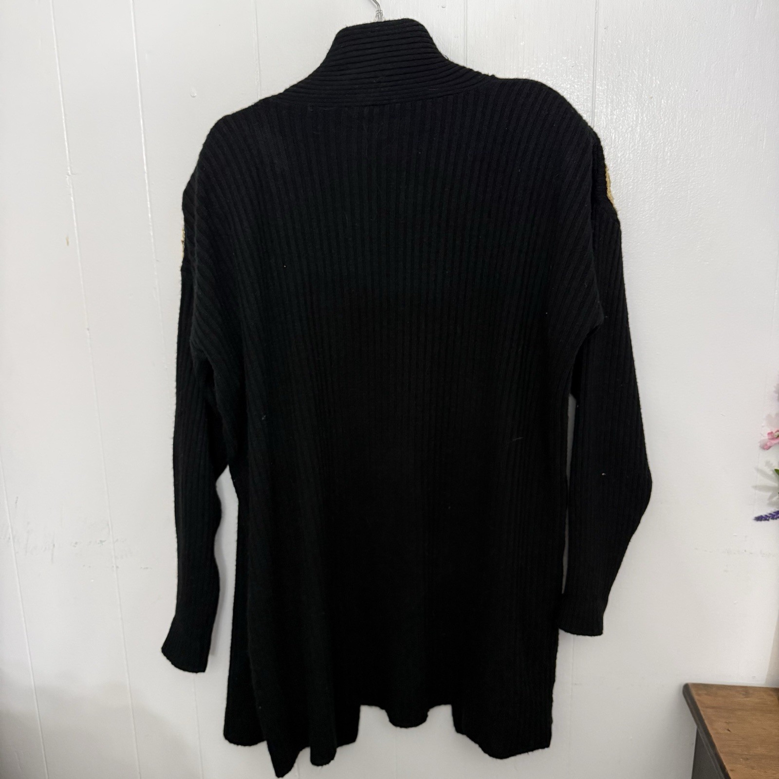 Vintage 90s Epix Black Gold Embellished Duster Cardigan Y2K Glam 1X 2X 3X