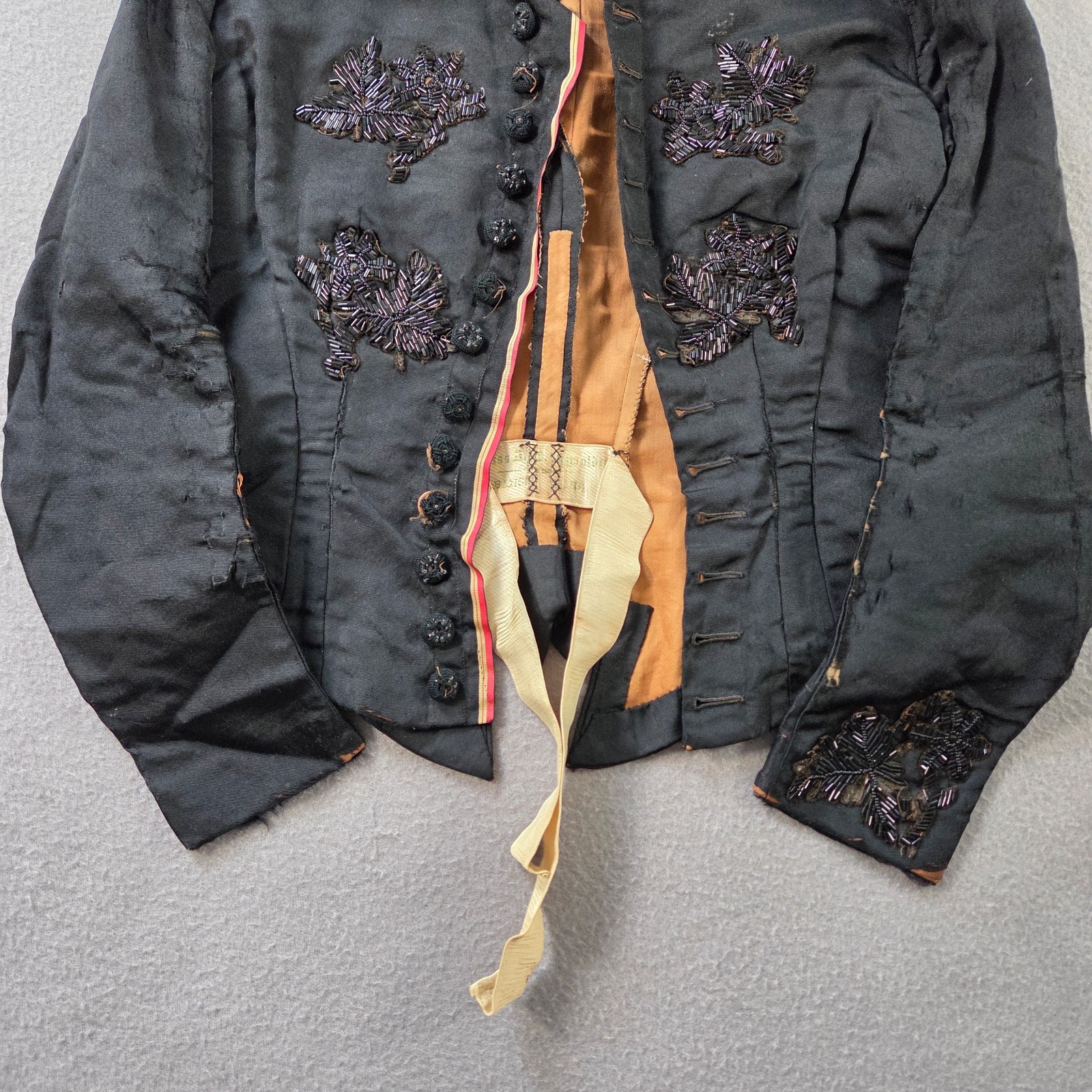 Vintage Antique Jacket Womens Black Silk Bodice Floral Beaded Victorian 1900s