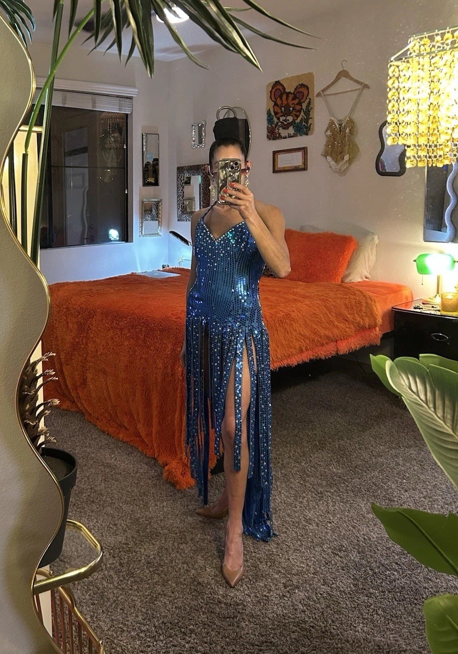 Vintage Showgirl Sequin Fringe Corset Dress Taylor Swift Stage Costume M