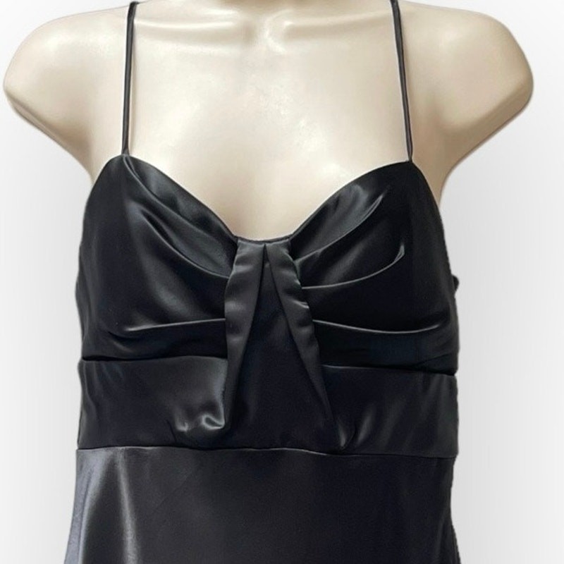 Black Silky Satin Formal Gown 30s Art Deco Style Vintage 1990s LBD Dress Medium
