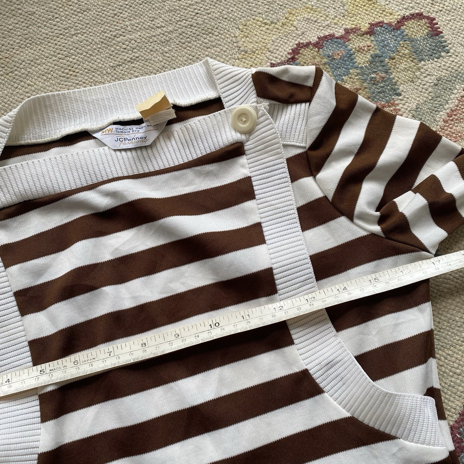 70s Stripe Polyester Knit Top JCPenney Vintage Brown White Medium