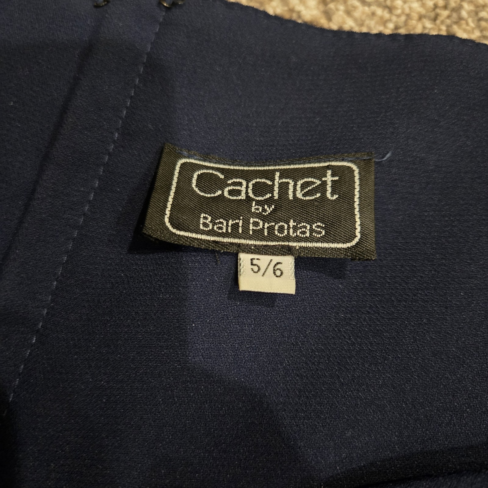 Vtg Cachet By Bari Protas Navy Blue Midi Dress Sz 5 6 Sweetheart Puff Sleeve