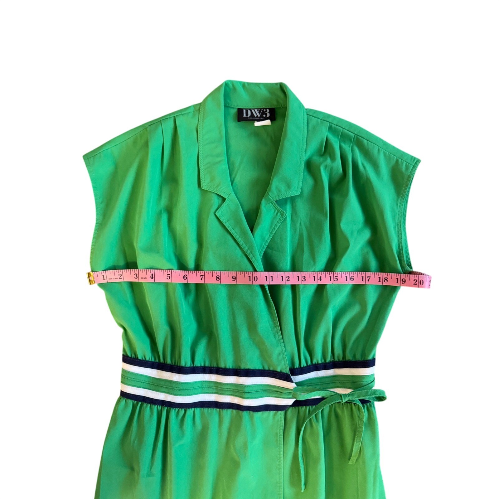 Vintage DW3 Fashions Wrap Dress Women Large Kelly Green Striped Waist ILGWU USA