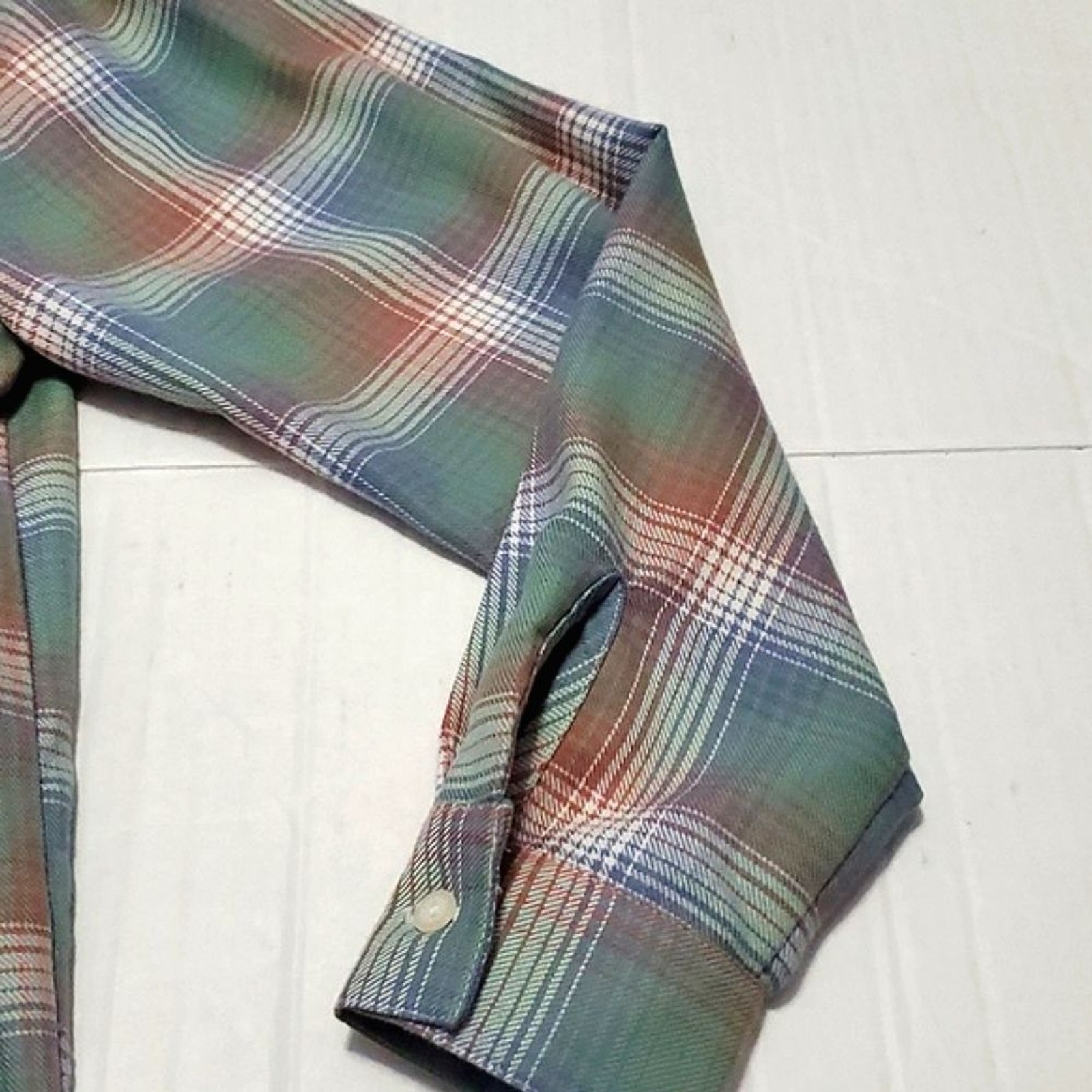 VTG Teddi Sage Green Plaid Embroidered Long Sleeve Button Down Flannel Shirt S