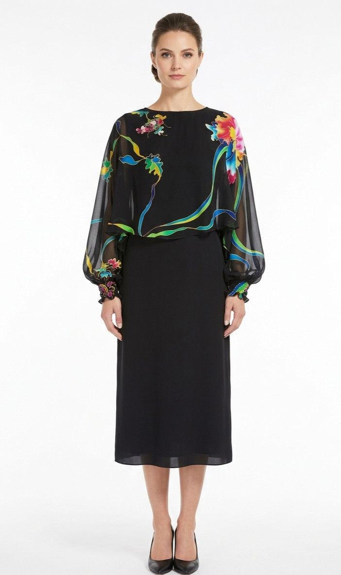 Yolanda Lorente Dress Hand Painted Silk S M Vintage 90s Whimsical Fairycore Boho