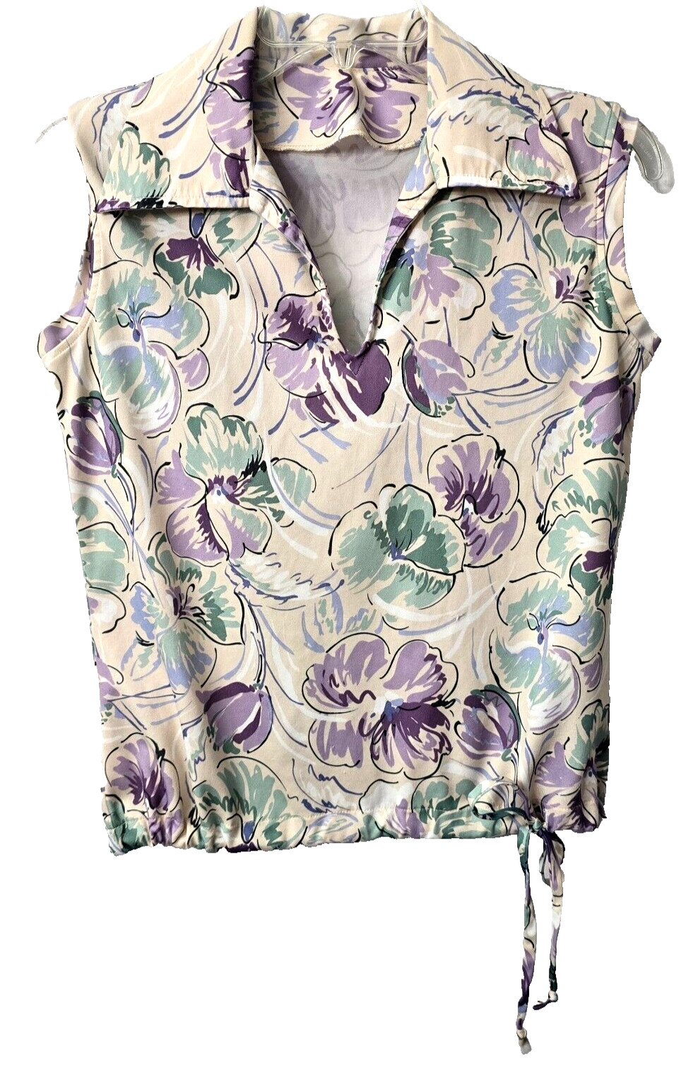 Dutchmaid Golf Tank Shirt 32 M Disco Collar Purple Floral Polyester Vintage 70s