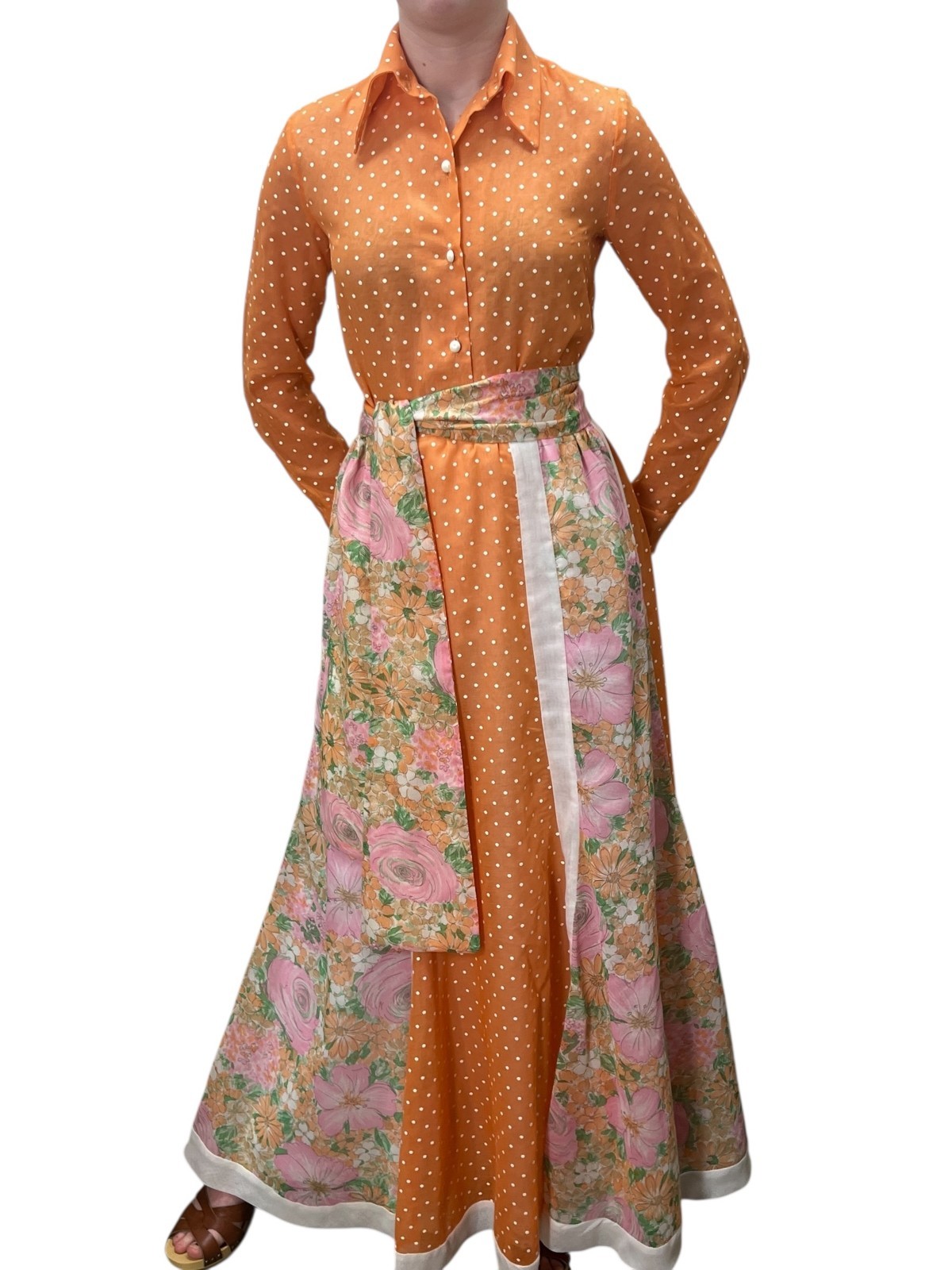 Vtg 70s S~S/M 3Pc Outfit Maxi Peddler Skirt Blouse Sash Sheer Voile CHESSA DAVIS